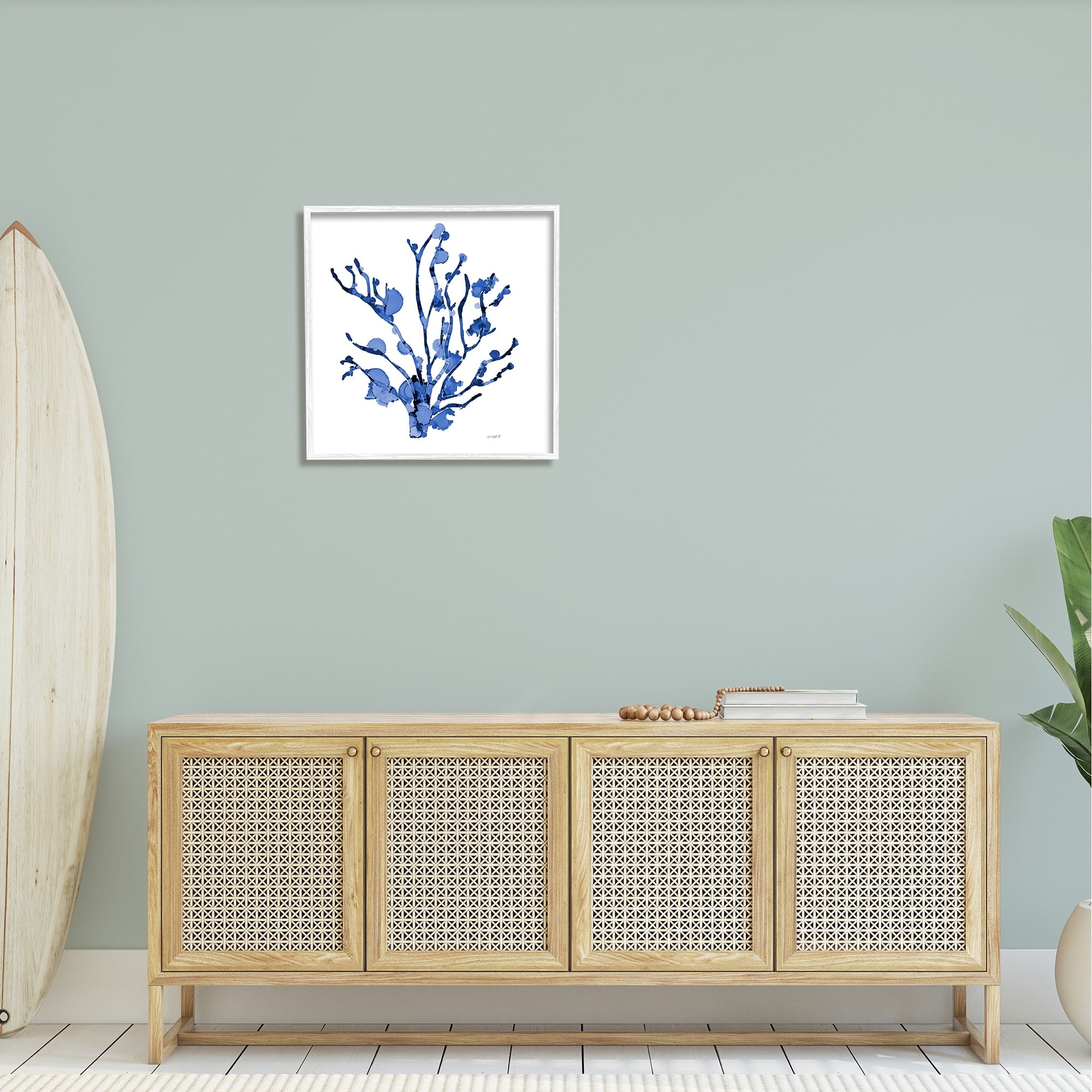 Stupell Industries Detailed Coral Sea Life Blue Watery Pattern Painting White Framed Art Print Wall Art, Design by Patti Mann
