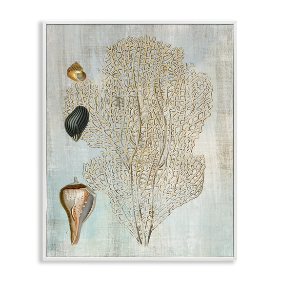 Stupell Industries Detailed Coral & Seashells Animals Painting White Framed Art Print Wall Art, 24 x 30