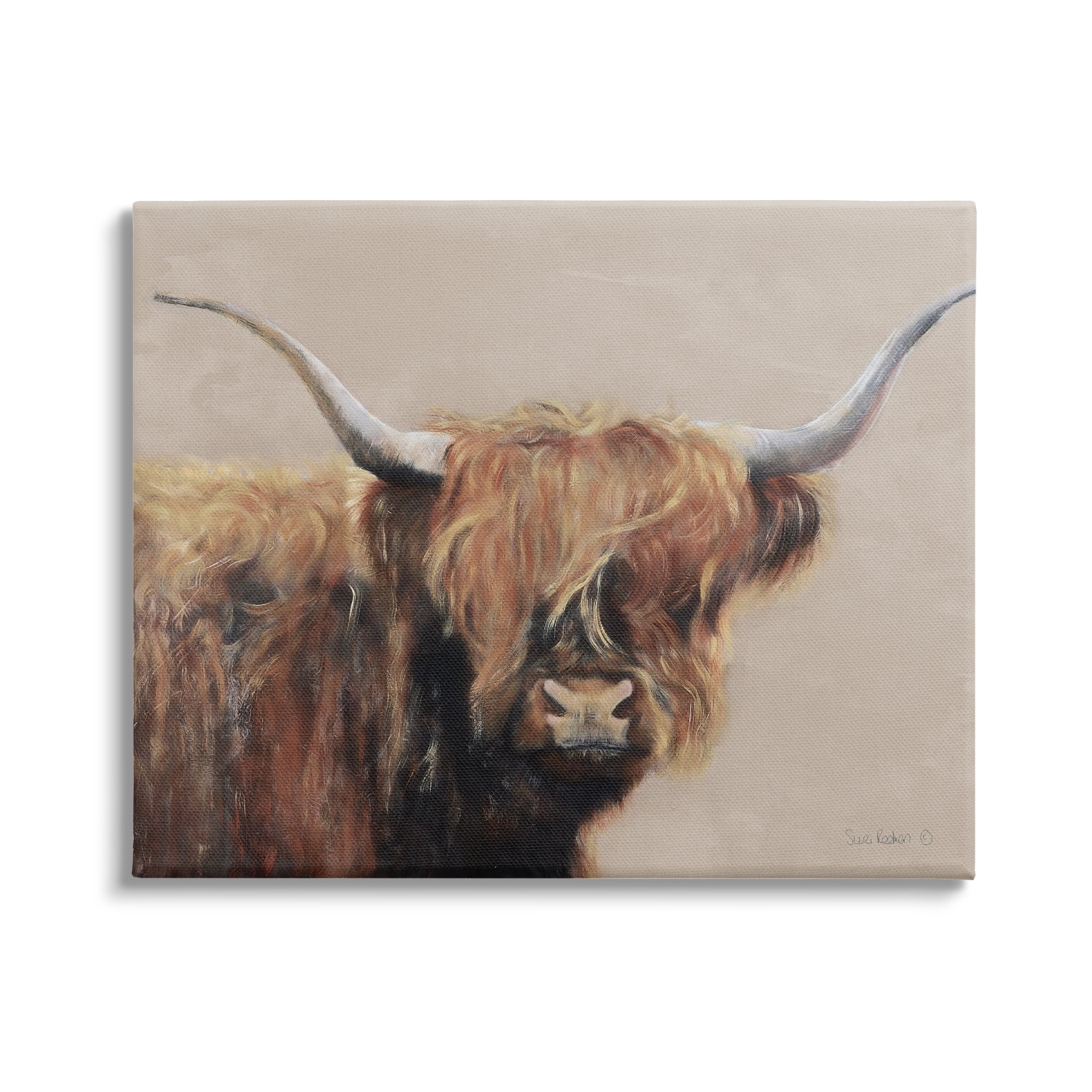 Stupell Industries Detailed Country Longhorn Highland Cattle Portrait Country Painting Gallery-Wrapped Canvas Print Wall Art, 20 x 16, Design by Suzi Redman