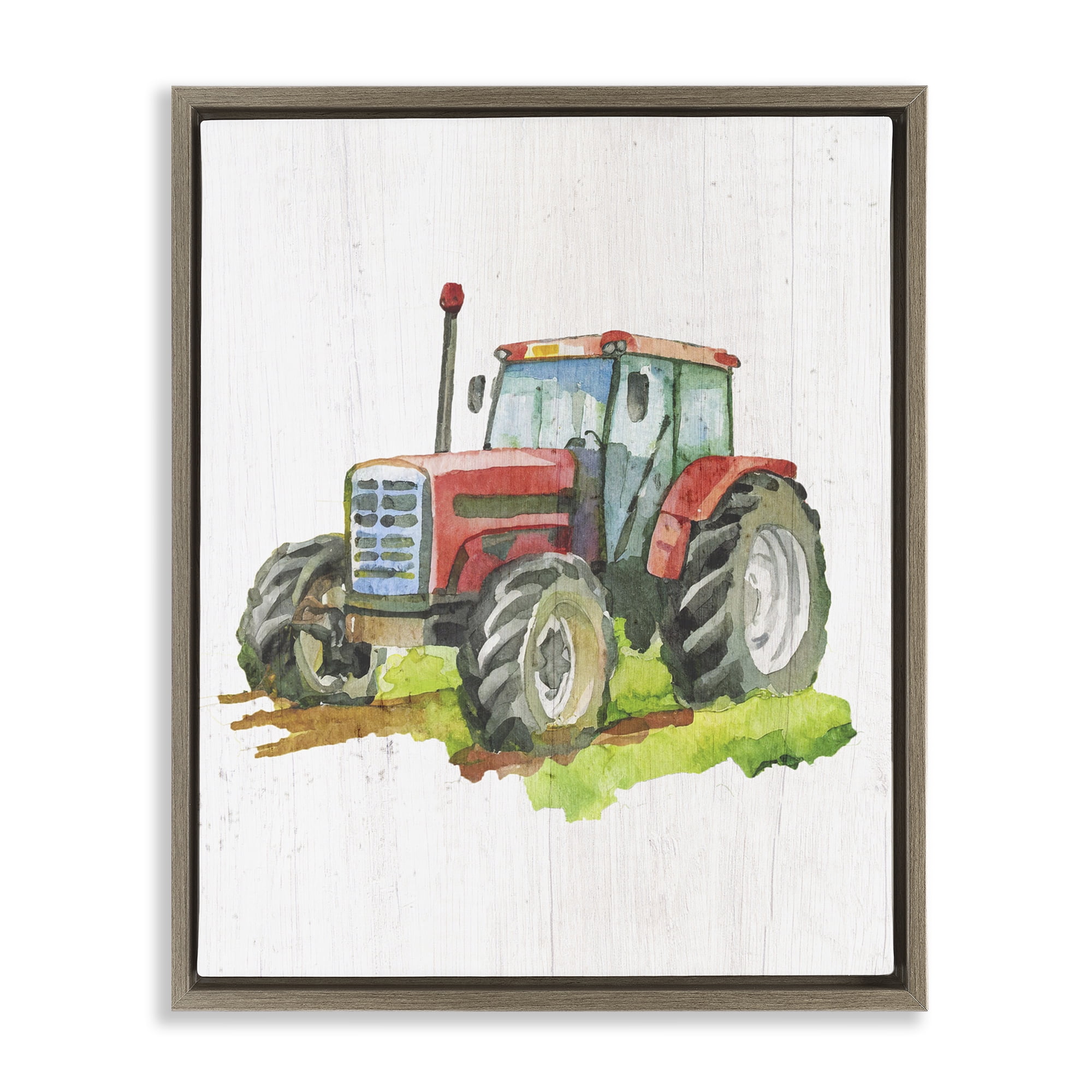 Stupell Industries Detailed Country Tractor Transportation Painting Brown Floater Framed Art Print Wall Art, 17 x 21