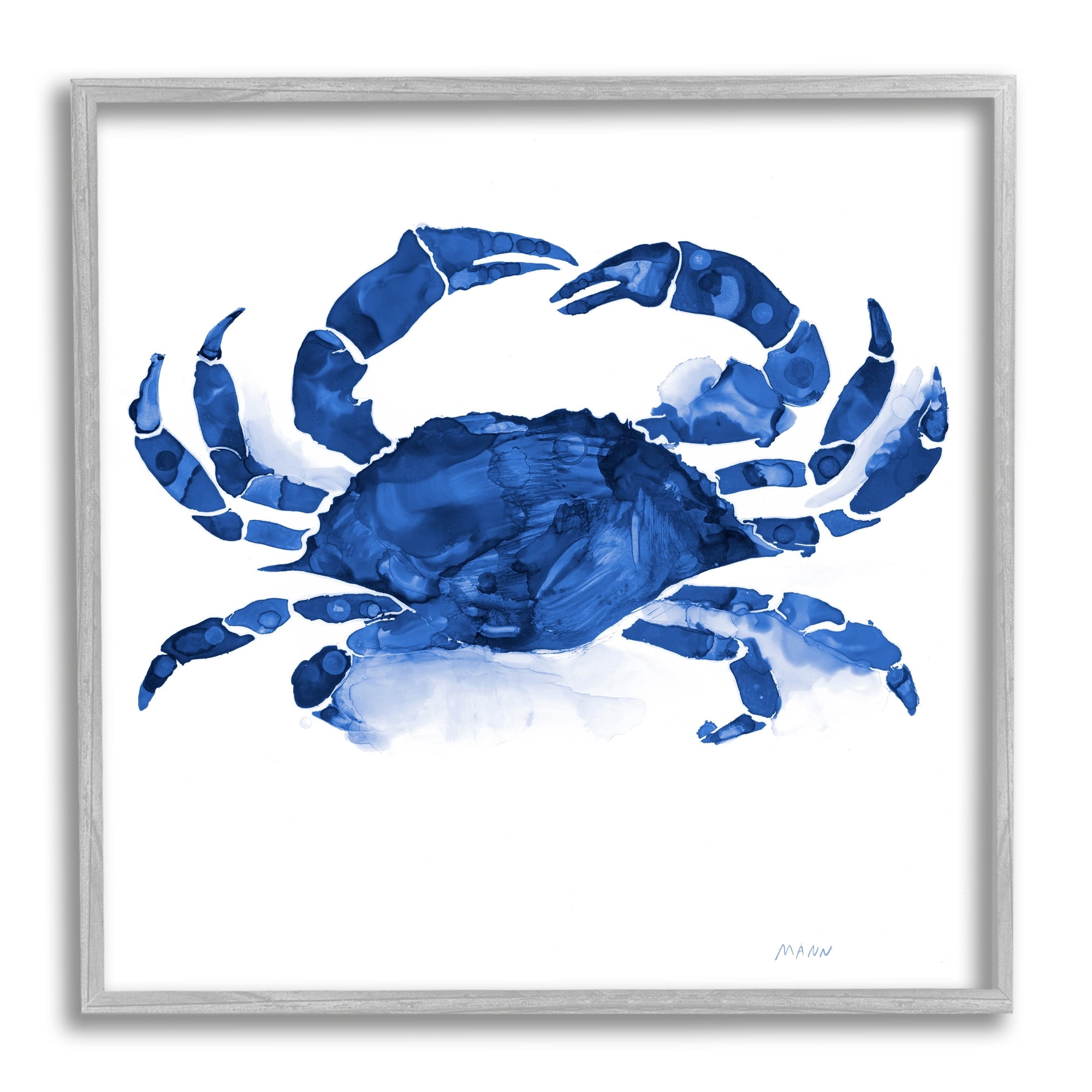 Stupell Industries Detailed Crab Wildlife Blue Ocean Sea Life Painting Gray Framed Art Print Wall Art, Design by Patti Mann