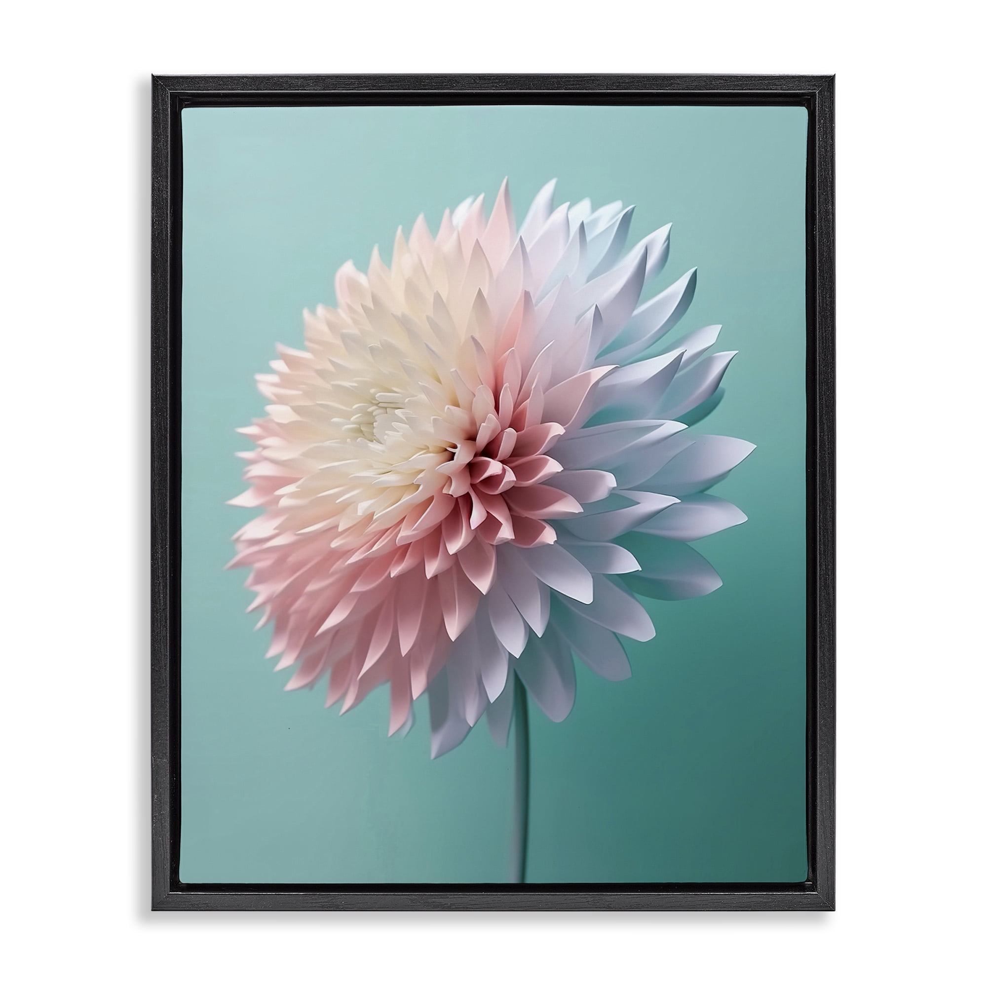 Stupell Industries Detailed Dahlia on Blue Plants & Flowers Photography Black Floater Framed Canvas Art Print Wall Art, 25 x 31