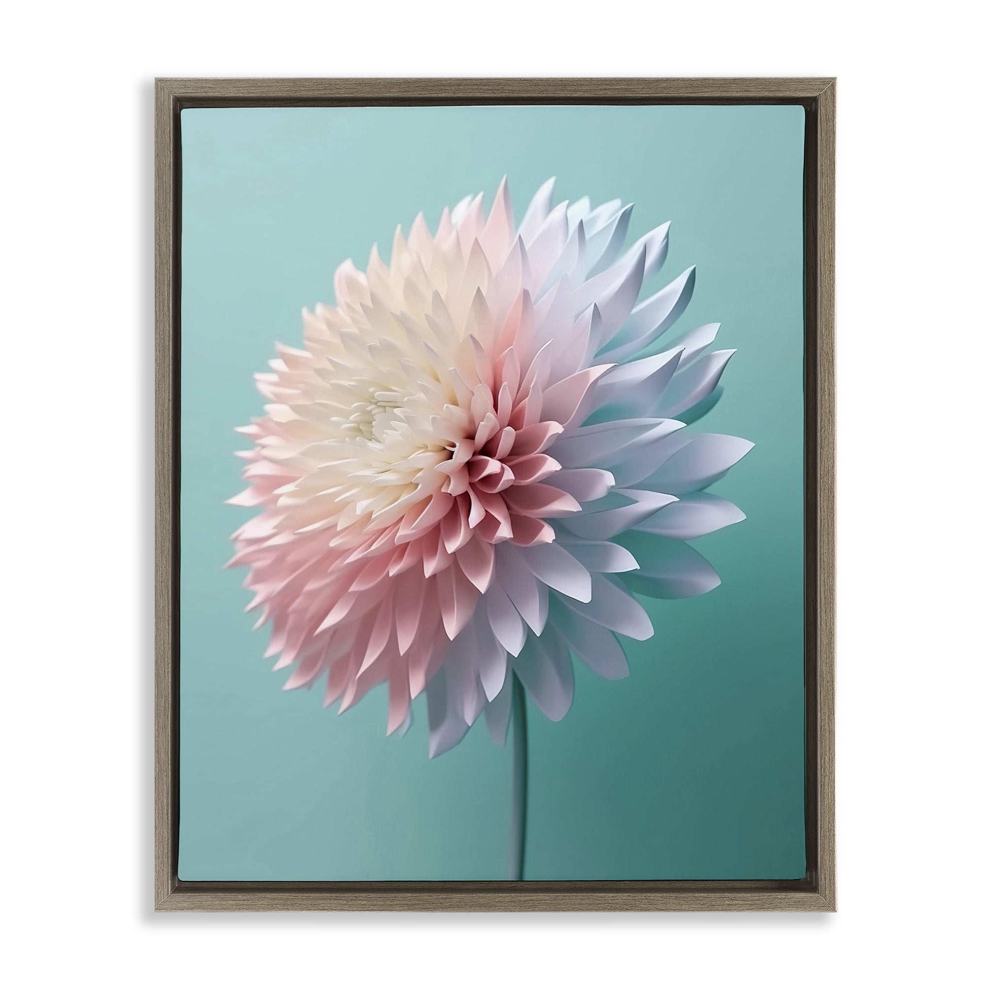 Stupell Industries Detailed Dahlia on Blue Plants & Flowers Photography Brown Floater Framed Canvas Art Print Wall Art, 17 x 21