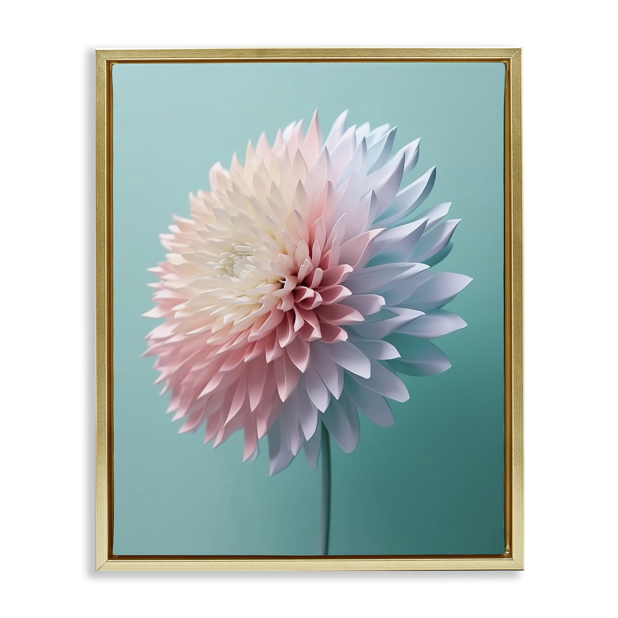 Stupell Industries Detailed Dahlia on Blue Plants & Flowers Photography Gold Floater Framed Canvas Art Print Wall Art, 17 x 21