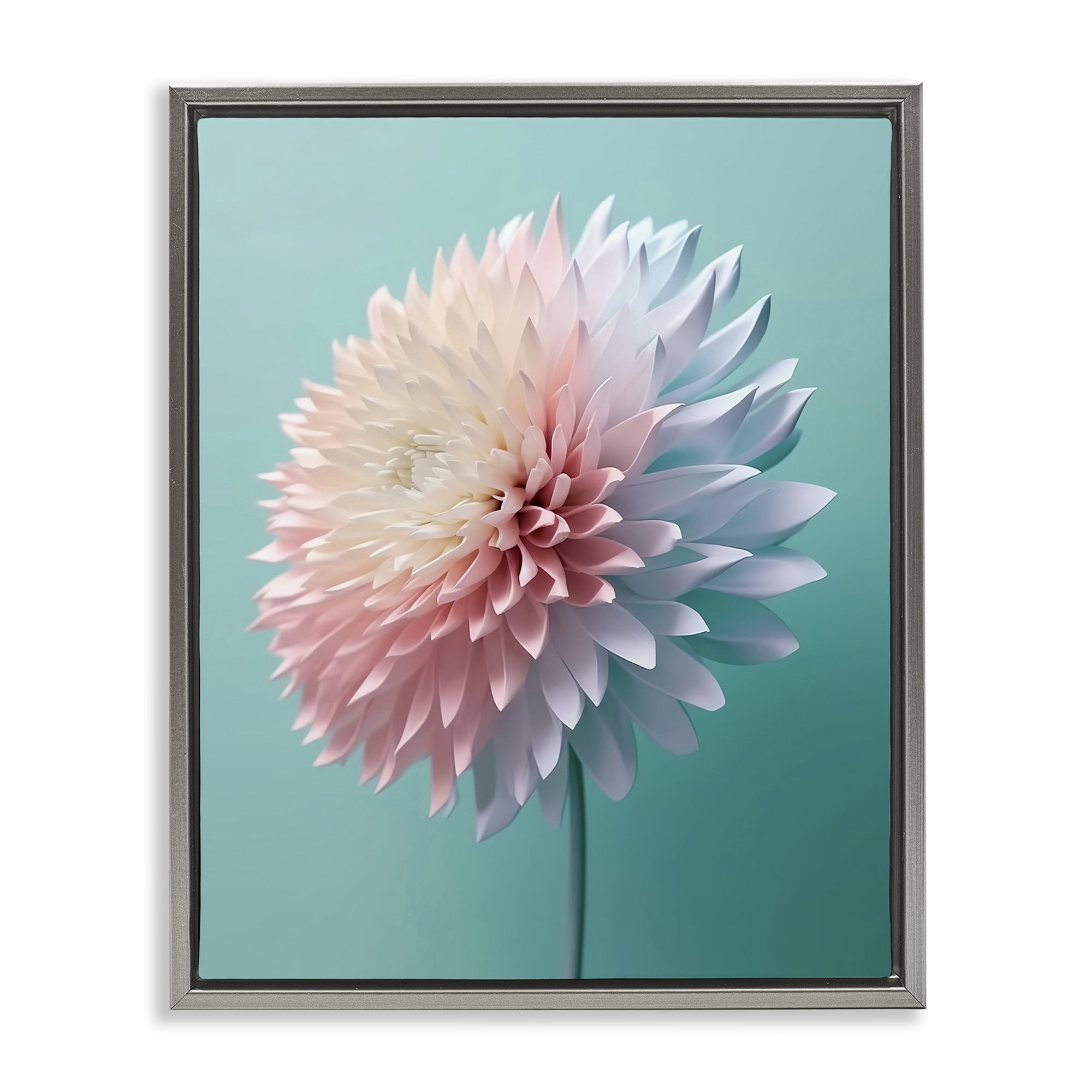 Stupell Industries Detailed Dahlia on Blue Plants & Flowers Photography Gray Floater Framed Canvas Art Print Wall Art, 25 x 31