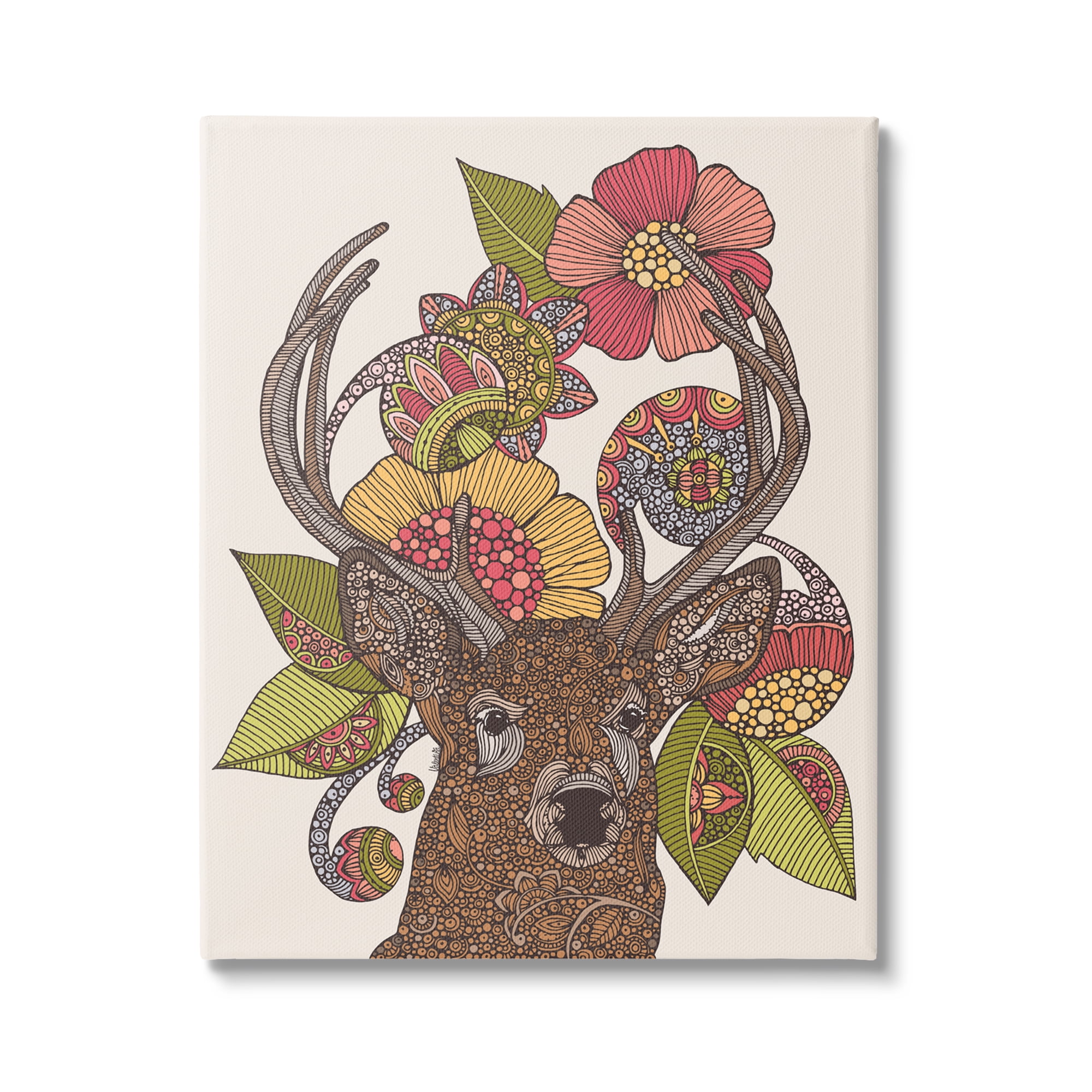 Stupell Industries Detailed Deer Wild Floral Blossoms Mandala Fractals Graphic Art Gallery Wrapped Canvas Print Wall Art, Design by Valentina Harper