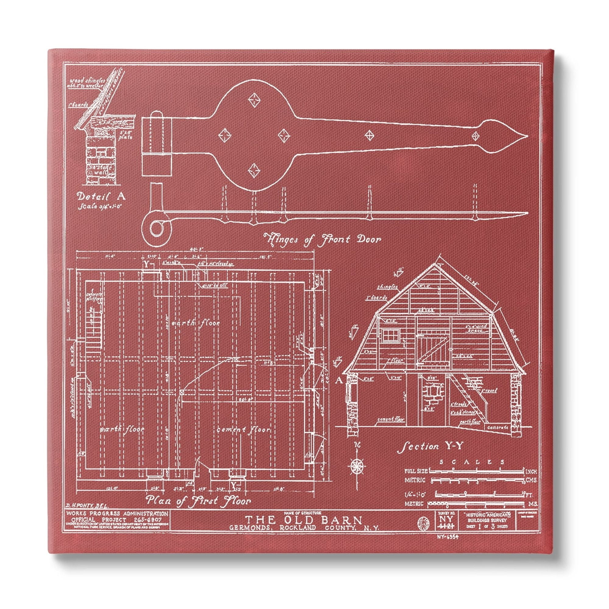 Stupell Industries Detailed Diagram Blueprint Old Barn Floor Plan , 24 x 24, Design by Annie Warren
