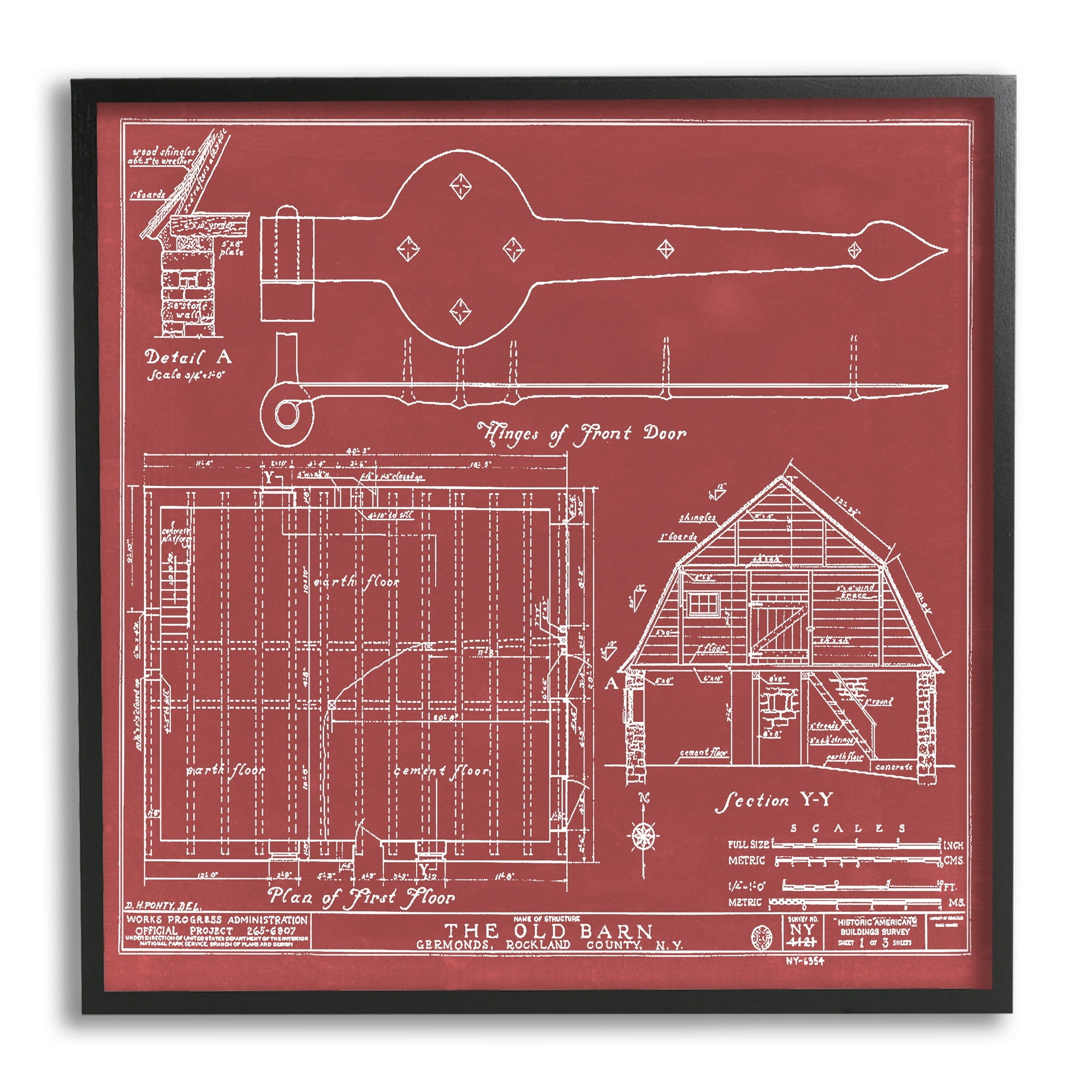 Stupell Industries Detailed Diagram Blueprint Old Barn Floor Plan , 24 x 24, Design by Annie Warren