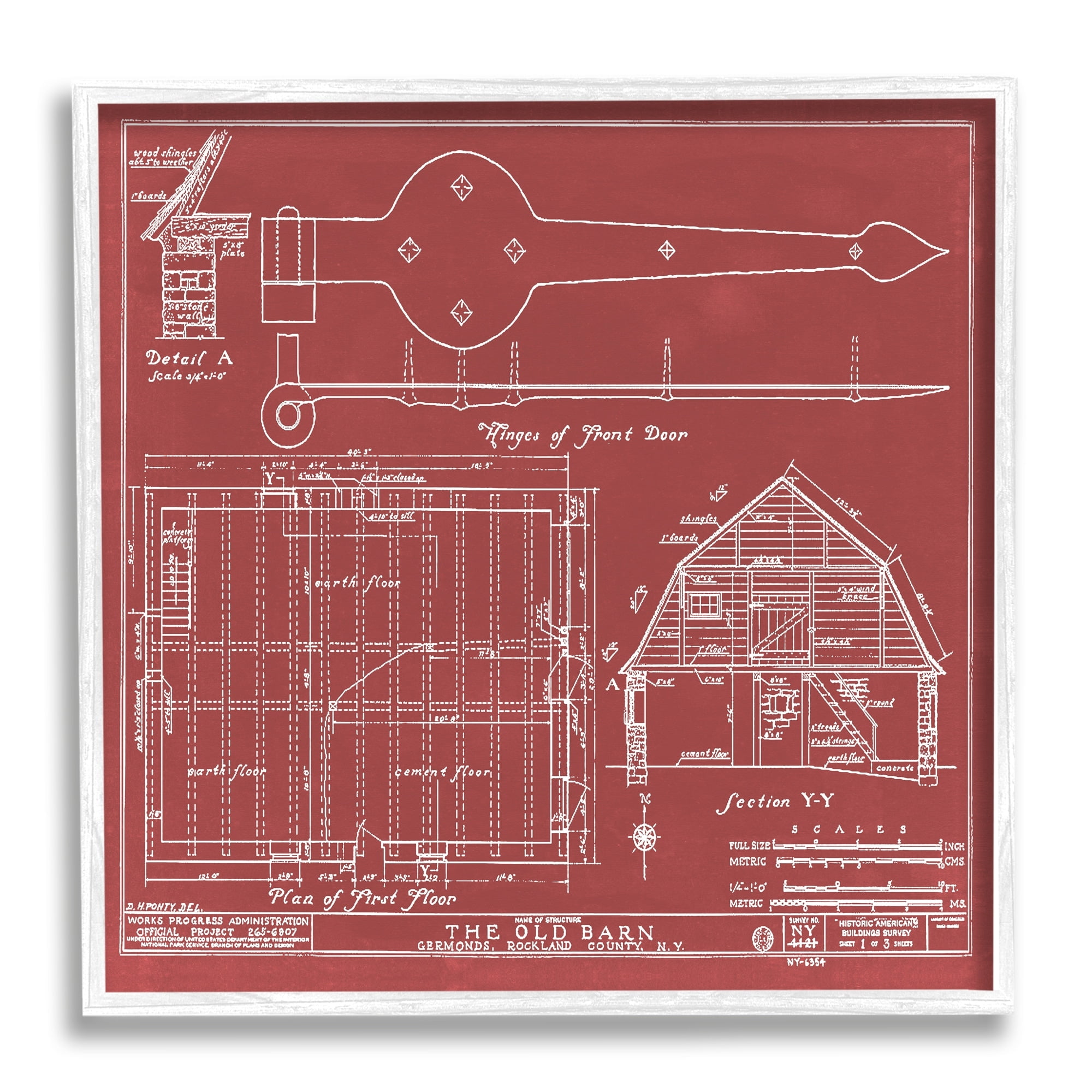 Stupell Industries Detailed Diagram Blueprint Old Barn Floor Plan , 24 x 24, Design by Annie Warren