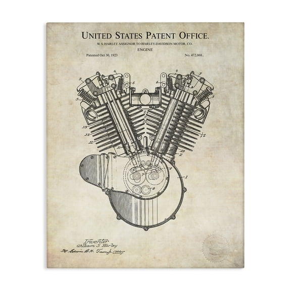 Stupell Industries Traditional Detailed Engine Machine Diagram Blueprint Patent Text Canvas Art, 24 x 30, by Karl Hronek