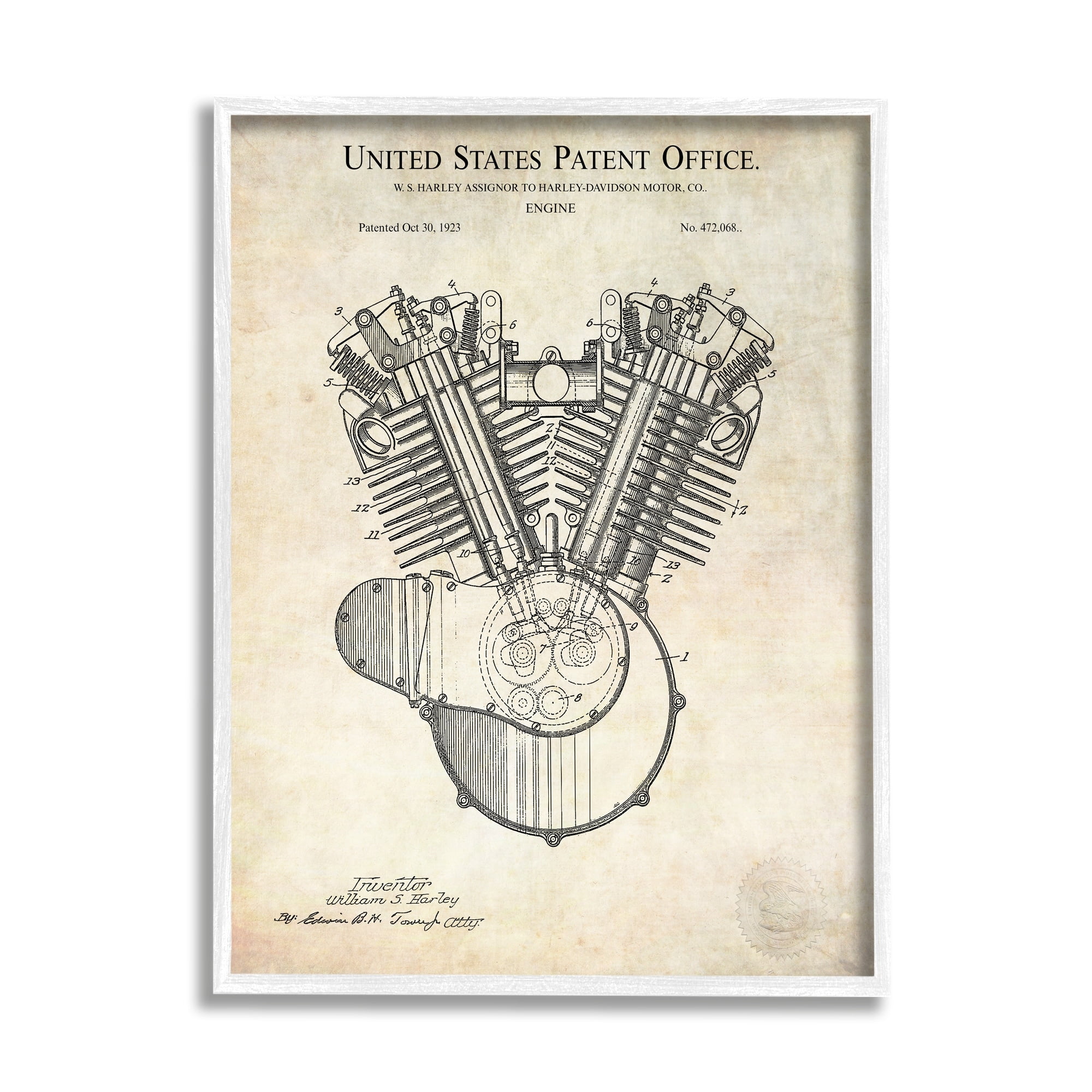 Stupell Industries Detailed Engine Machine Diagram Blueprint Patent Text Framed Wall Art, 16 x 20, Design by Karl Hronek