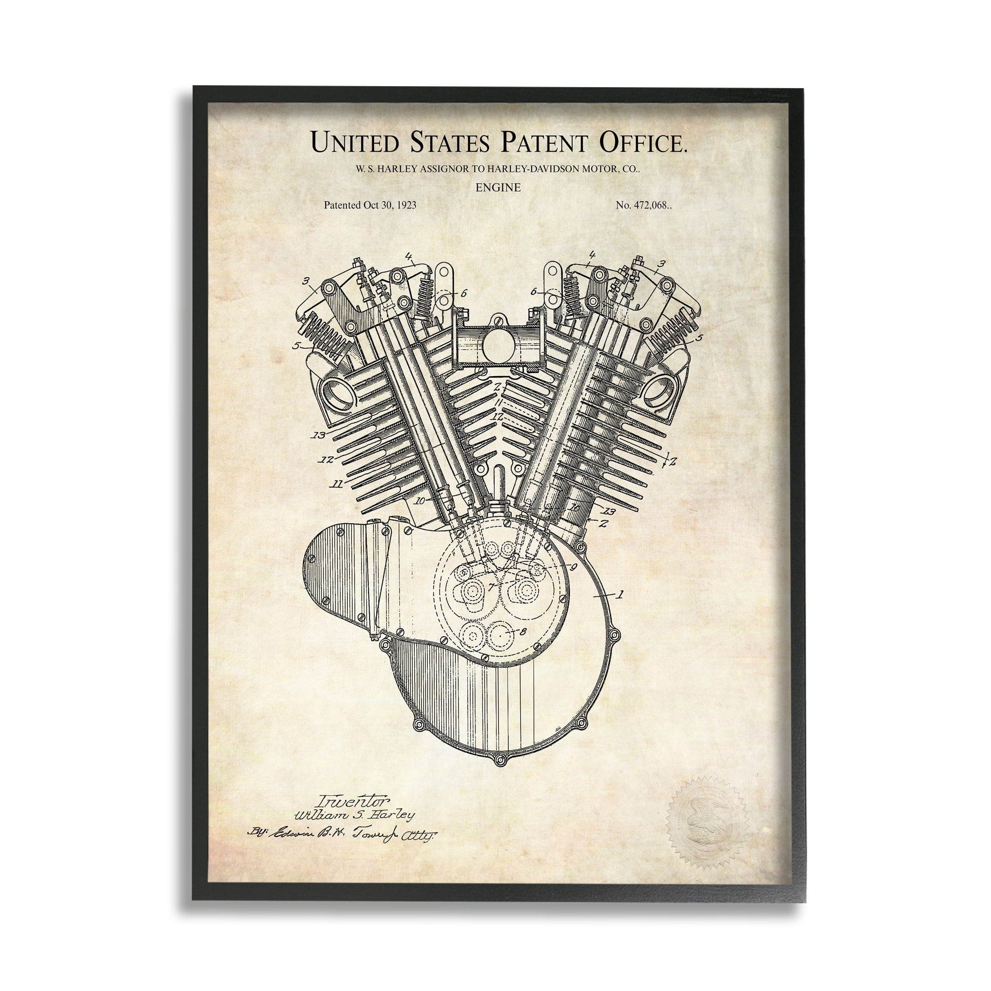 Stupell Industries Detailed Engine Machine Diagram Blueprint Patent Text Framed Wall Art, 16 x 20, Design by Karl Hronek
