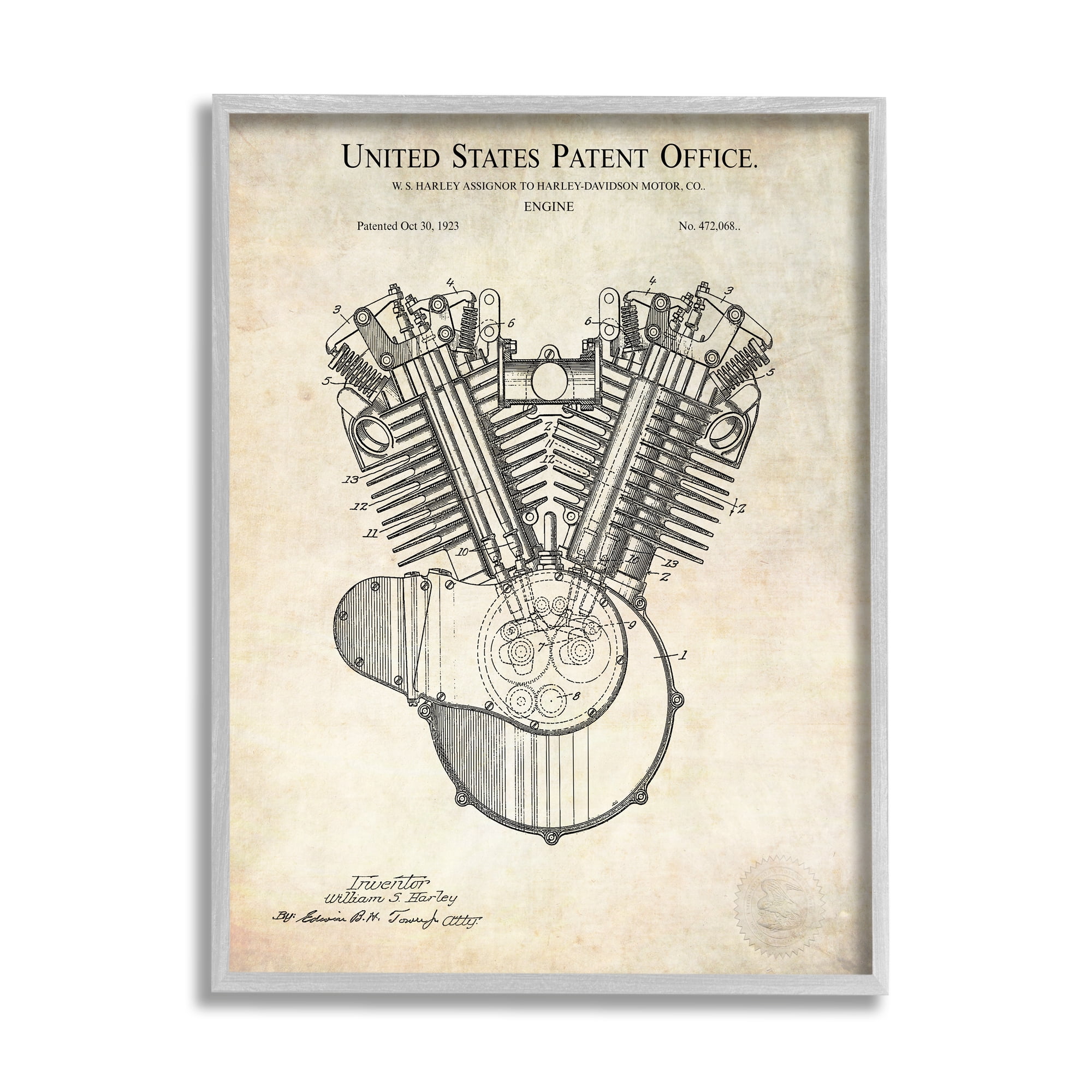 Stupell Industries Detailed Engine Machine Diagram Blueprint Patent Text Framed Wall Art, 16 x 20, Design by Karl Hronek