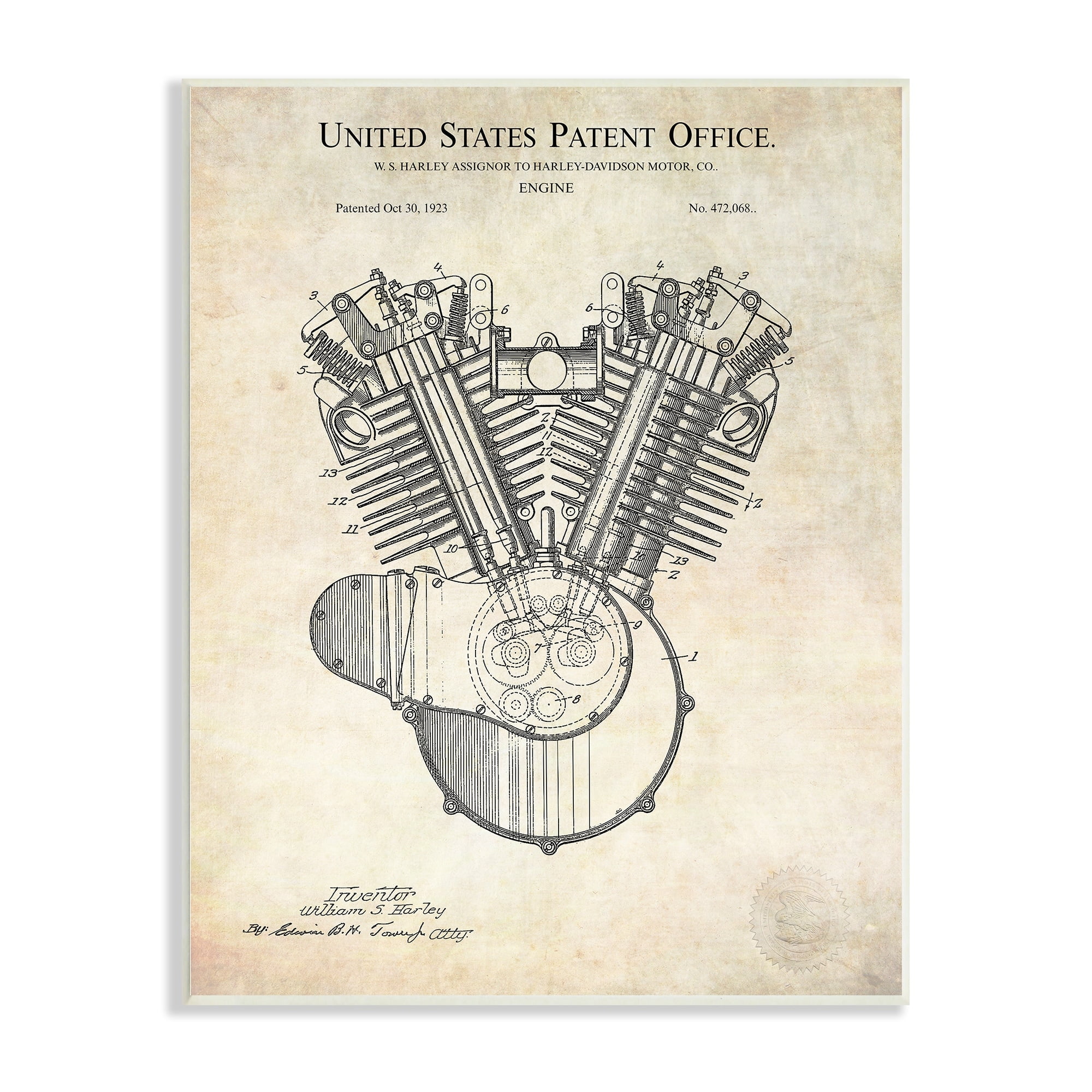 Stupell Industries Detailed Engine Machine Diagram Blueprint Patent Text Wood Wall Art, 10 x 15, Design by Karl Hronek