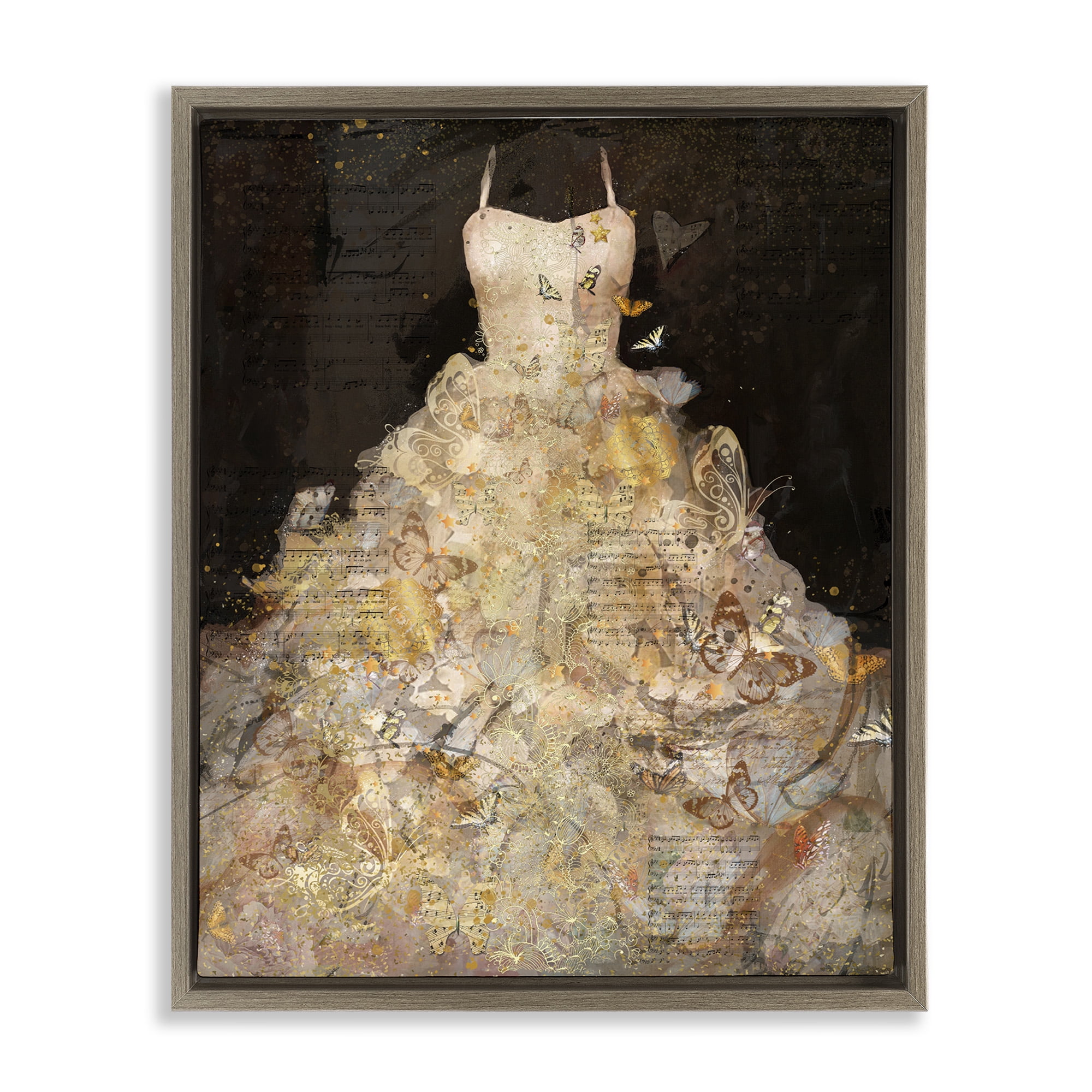 Stupell Industries Detailed Evening Gown Collage Beauty & Fashion Painting Brown Floater Framed Canvas Art Print Wall Art, 25 x 31
