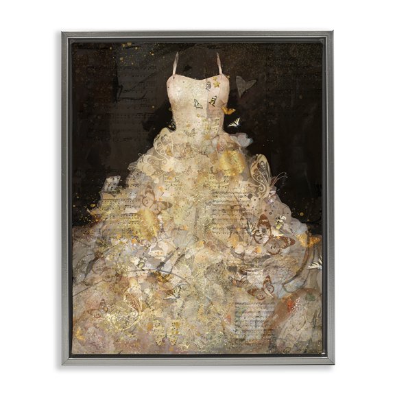 Stupell Industries Glam Detailed Evening Gown Collage Gray Floating Frame Canvas Art, 25 x 31, by Marta Wiley