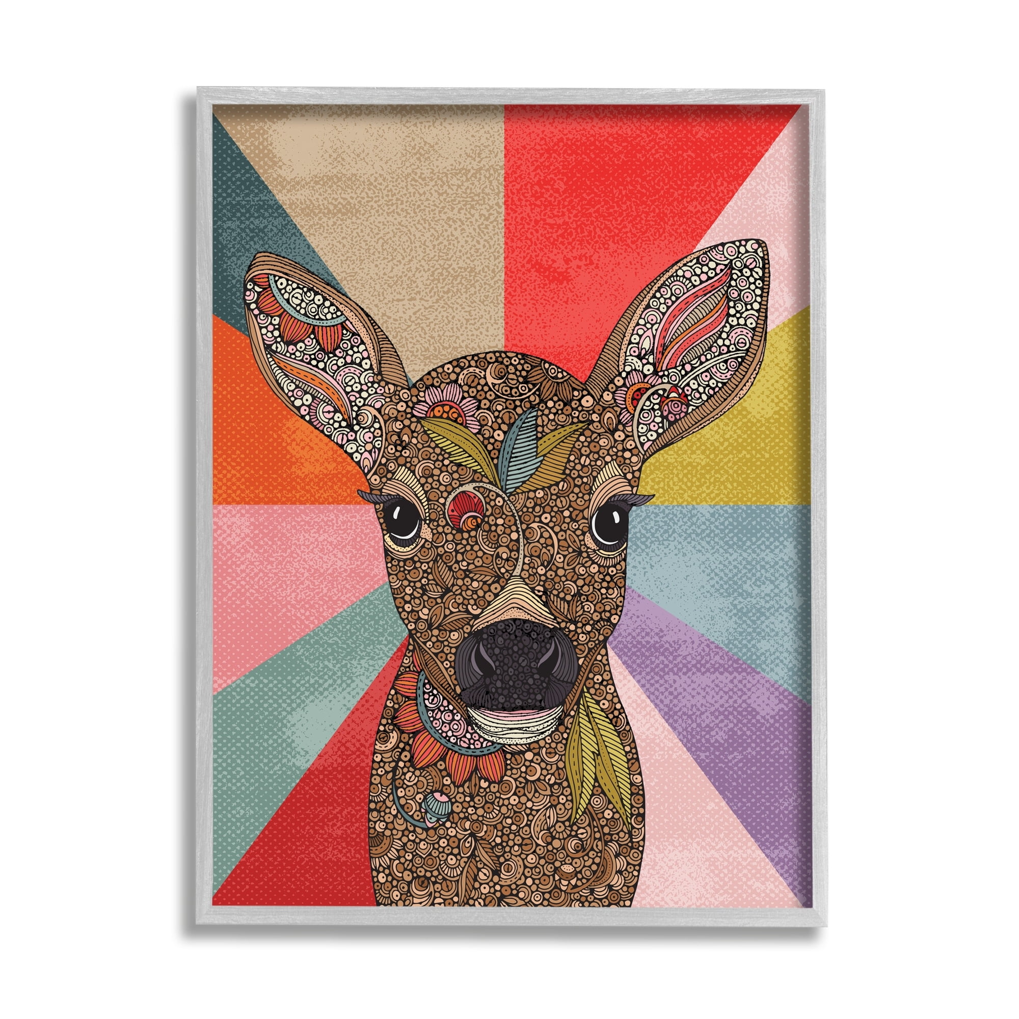 Stupell Industries Detailed Fawn Pop Style Stripes Floral Patterns Graphic Art Gray Framed Art Print Wall Art, Design by Valentina Harper