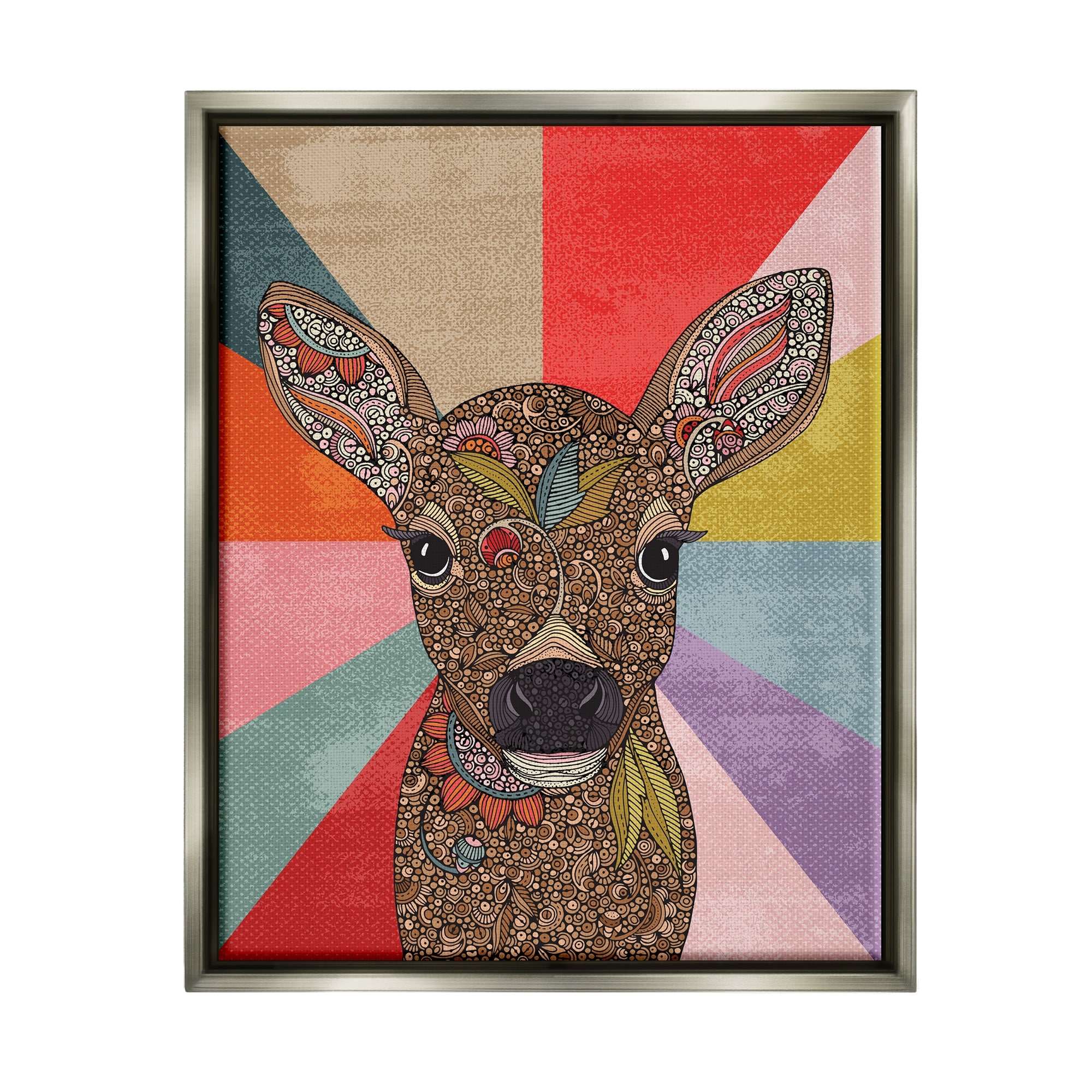 Stupell Industries Detailed Fawn Pop Style Stripes Floral Patterns Graphic Art Luster Gray Floating Framed Canvas Print Wall Art, Design by Valentina Harper