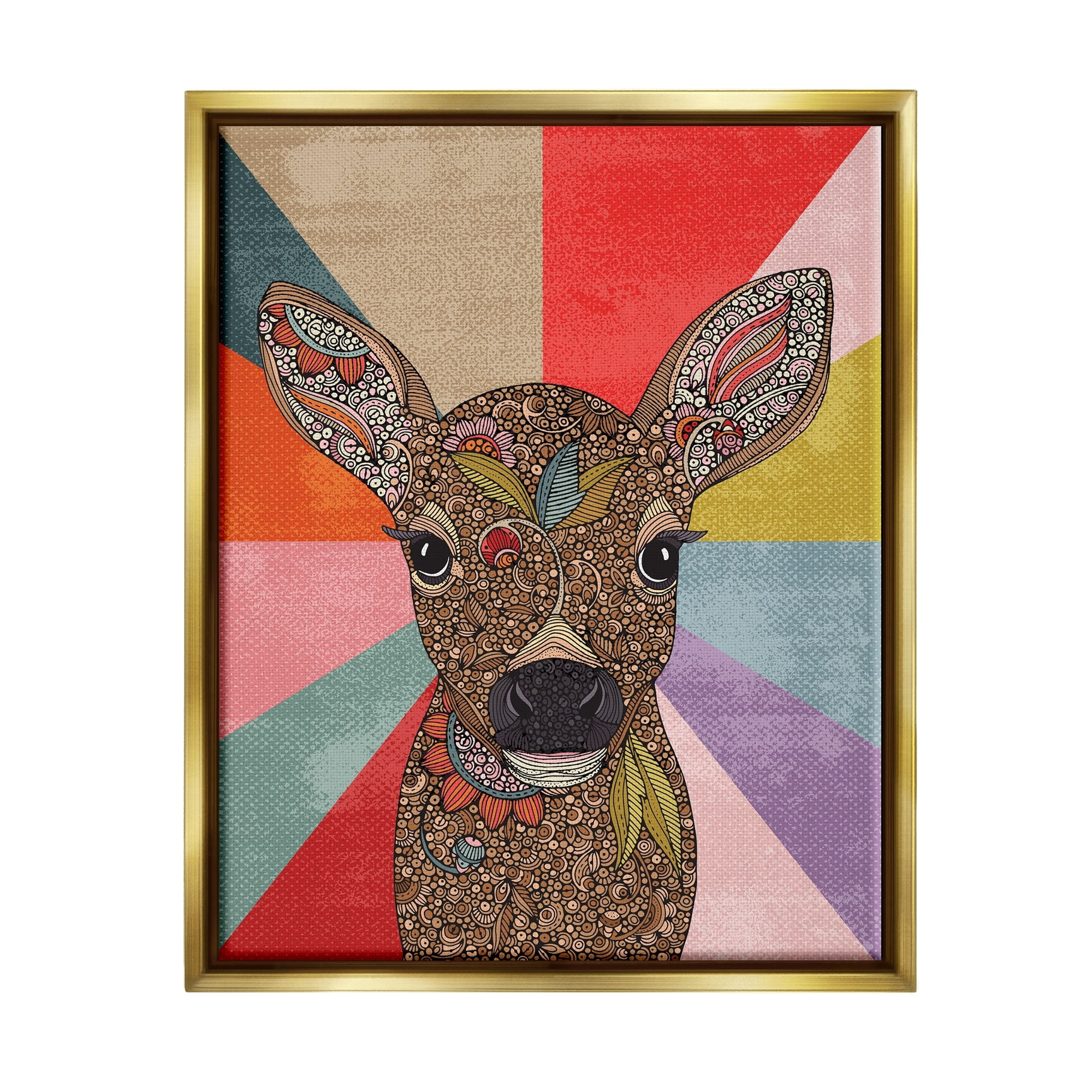 Stupell Industries Detailed Fawn Pop Style Stripes Floral Patterns Graphic Art Metallic Gold Floating Framed Canvas Print Wall Art, Design by Valentina Harper