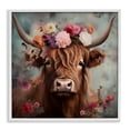 thumbnail image 1 of Stupell Industries Detailed Floral Highland Cow Animals Painting White Framed Art Print Wall Art, 17 x 17, 1 of 9
