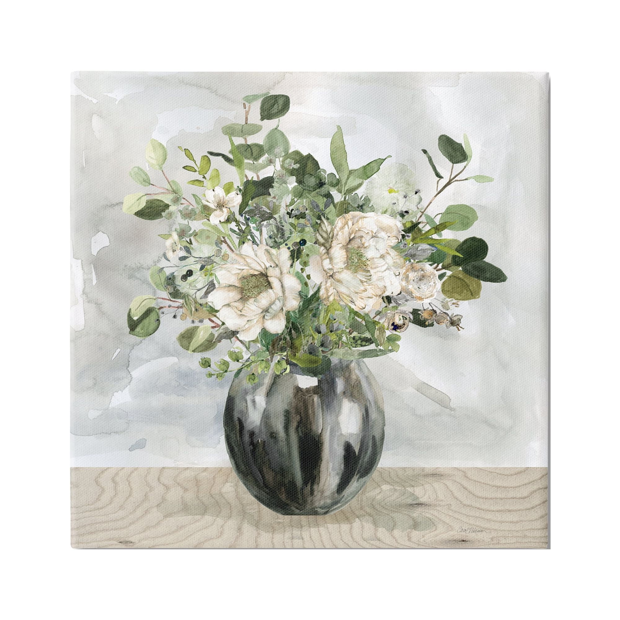 30" x 30" Green and White Floral Canvas Wall Art