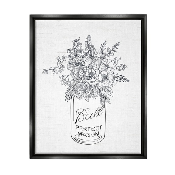 Stupell Industries Detailed Flower Bouquet Outline Drawing Rustic Jar Graphic Art Jet Black Floating Framed Canvas Print Wall Art, Design by Lettered and Lined
