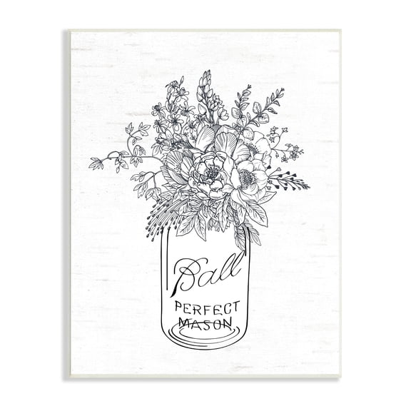 Stupell Industries Detailed Flower Bouquet Outline Drawing Rustic Jar Graphic Art Unframed Art Print Wall Art, Design by Lettered and Lined