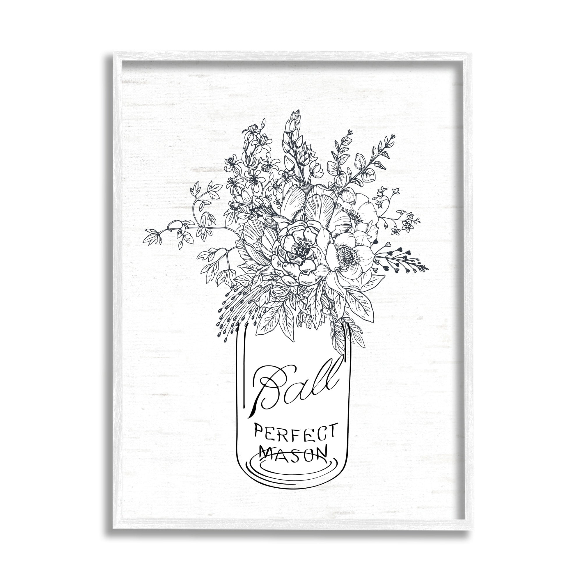Stupell Industries Detailed Flower Bouquet Outline Drawing Rustic Jar Graphic Art White Framed Art Print Wall Art, Design by Lettered and Lined