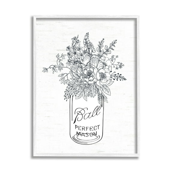 Stupell Industries Detailed Flower Bouquet Outline Drawing Rustic Jar Graphic Art White Framed Art Print Wall Art, Design by Lettered and Lined