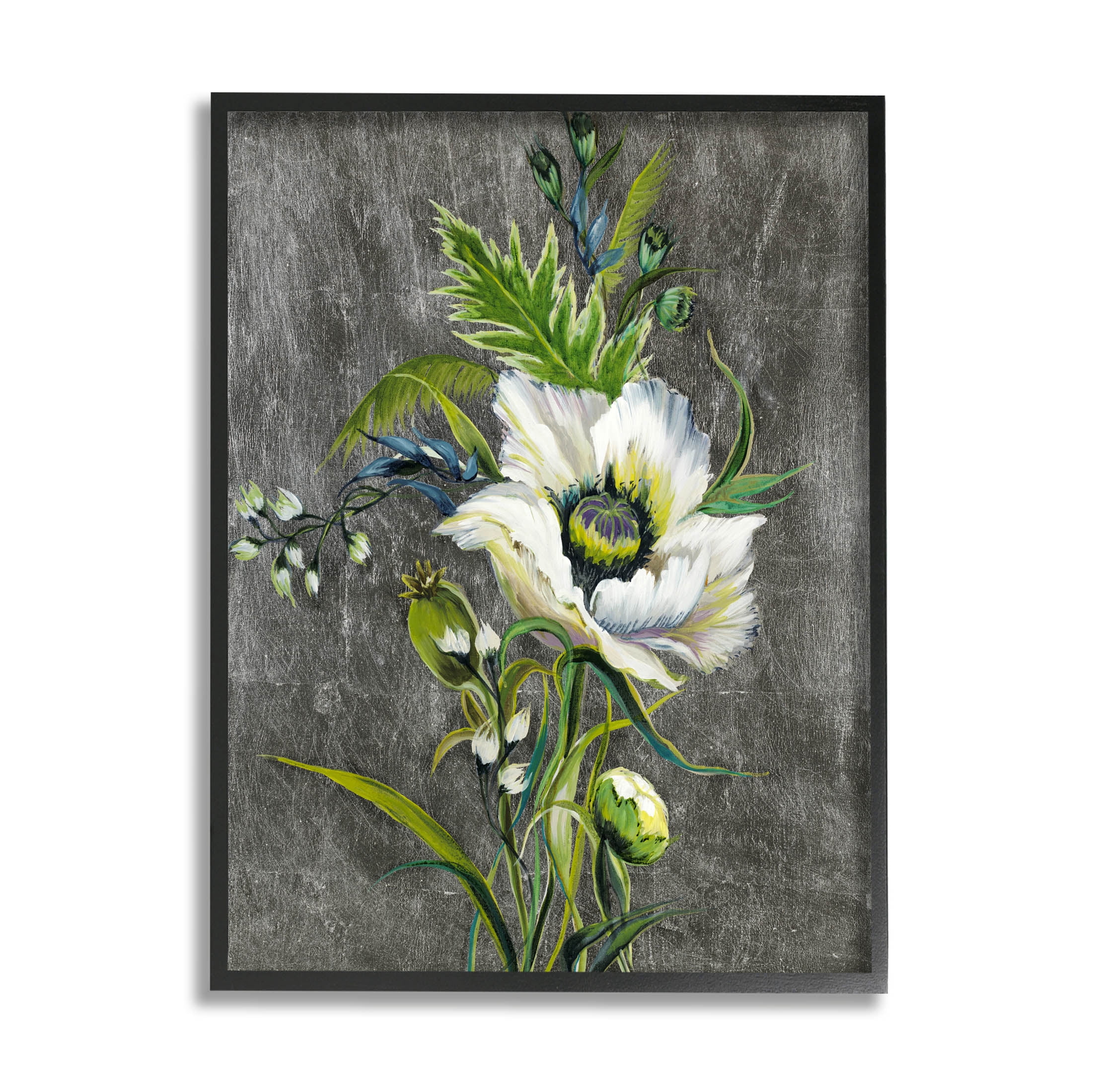 Stupell Industries Detailed Flower Buds Bloom Graphic Art Black Framed Art Print Wall Art, Design by Liz Jardine