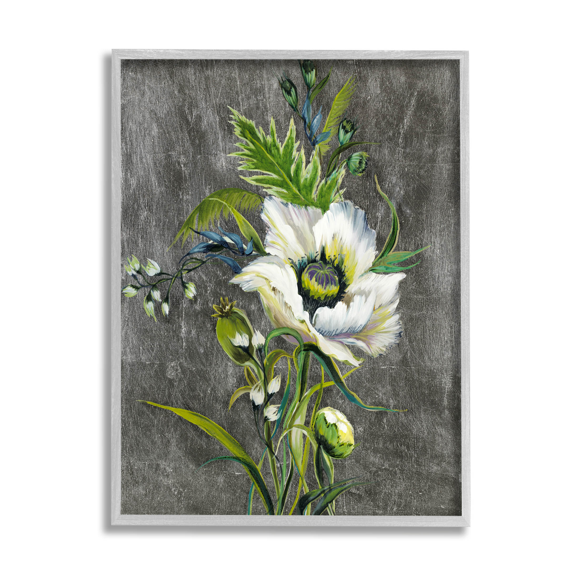 Stupell Industries Detailed Flower Buds Bloom Graphic Art Gray Framed Art Print Wall Art, Design by Liz Jardine