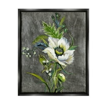 Stupell Industries Detailed Flower Buds Bloom Graphic Art Jet Black Floating Framed Canvas Print Wall Art, Design by Liz Jardine