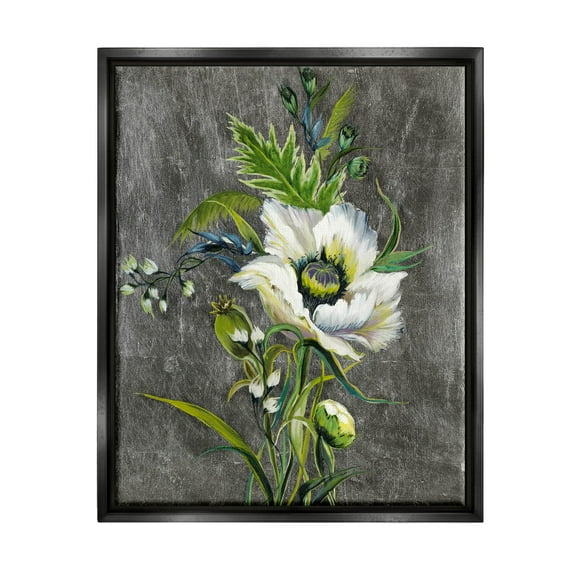 Stupell Industries Detailed Flower Buds Bloom Graphic Art Jet Black Floating Framed Canvas Print Wall Art, Design by Liz Jardine