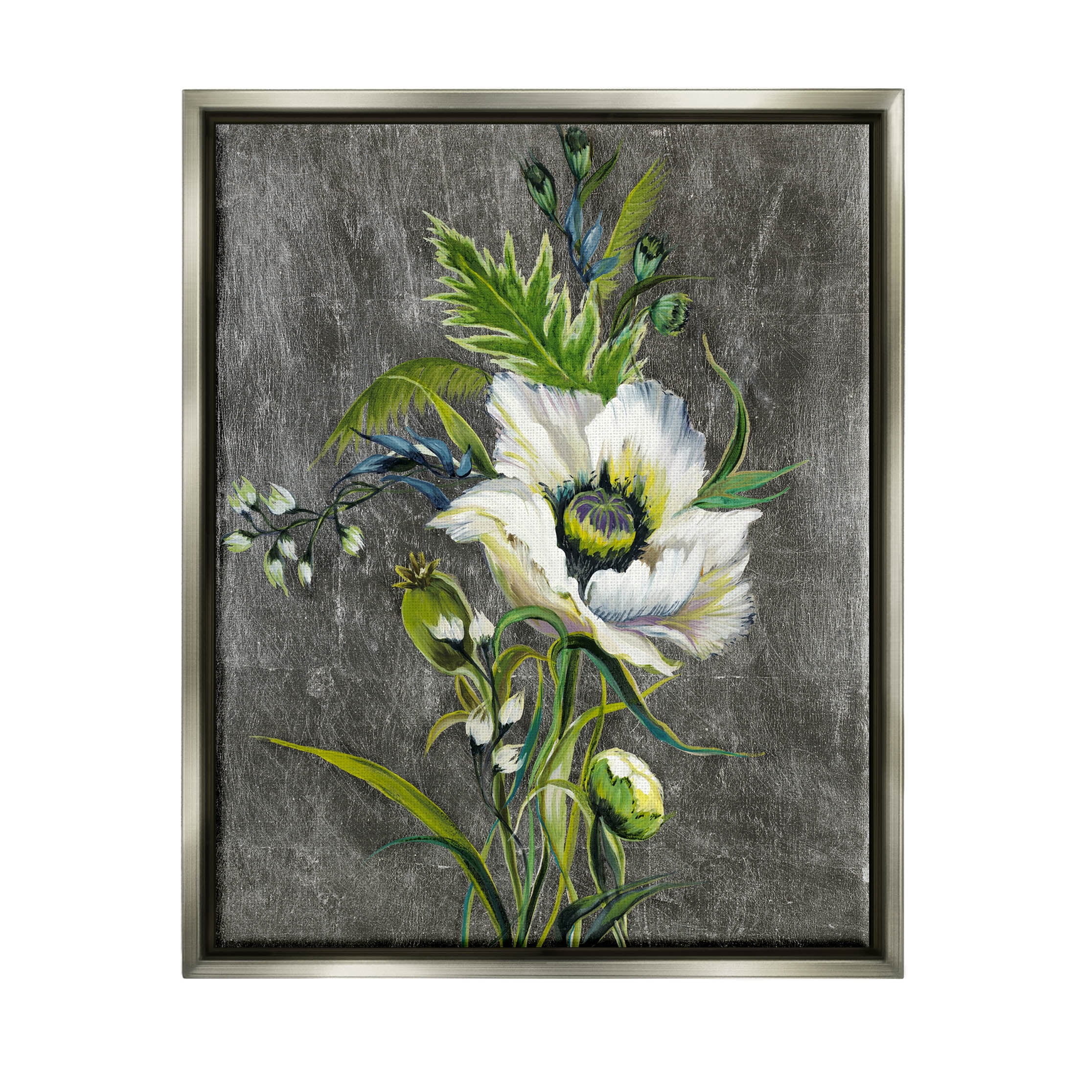 Stupell Industries Detailed Flower Buds Bloom Graphic Art Luster Gray Floating Framed Canvas Print Wall Art, Design by Liz Jardine