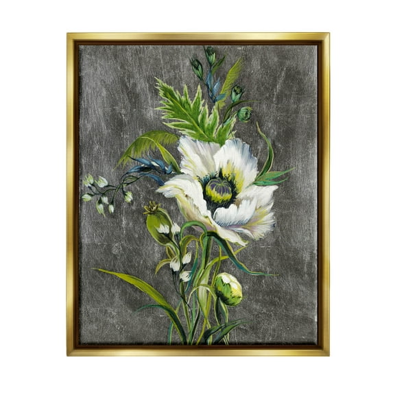 Stupell Industries Detailed Flower Buds Bloom Graphic Art Metallic Gold Floating Framed Canvas Print Wall Art, Design by Liz Jardine