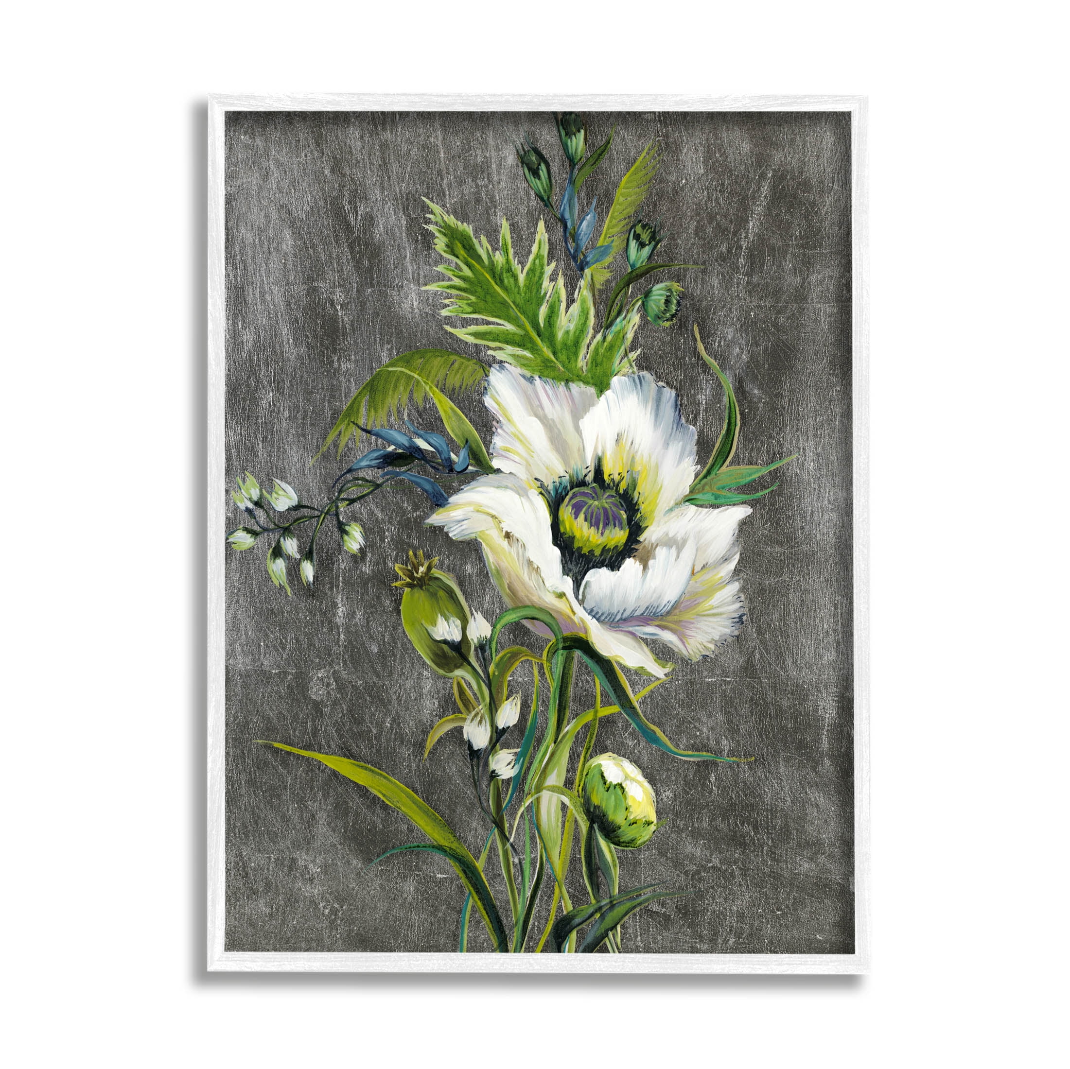 Stupell Industries Detailed Flower Buds Bloom Graphic Art White Framed Art Print Wall Art, Design by Liz Jardine