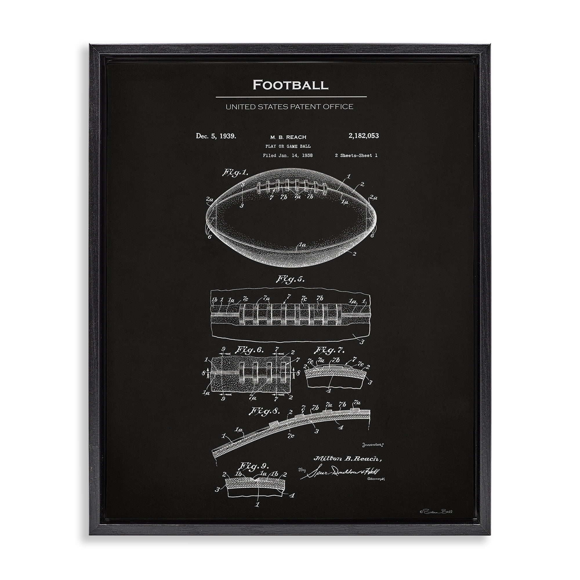 Stupell Industries Detailed Football Blueprint Sports Painting Black Floater Framed Art Print Wall Art, 25 x 31