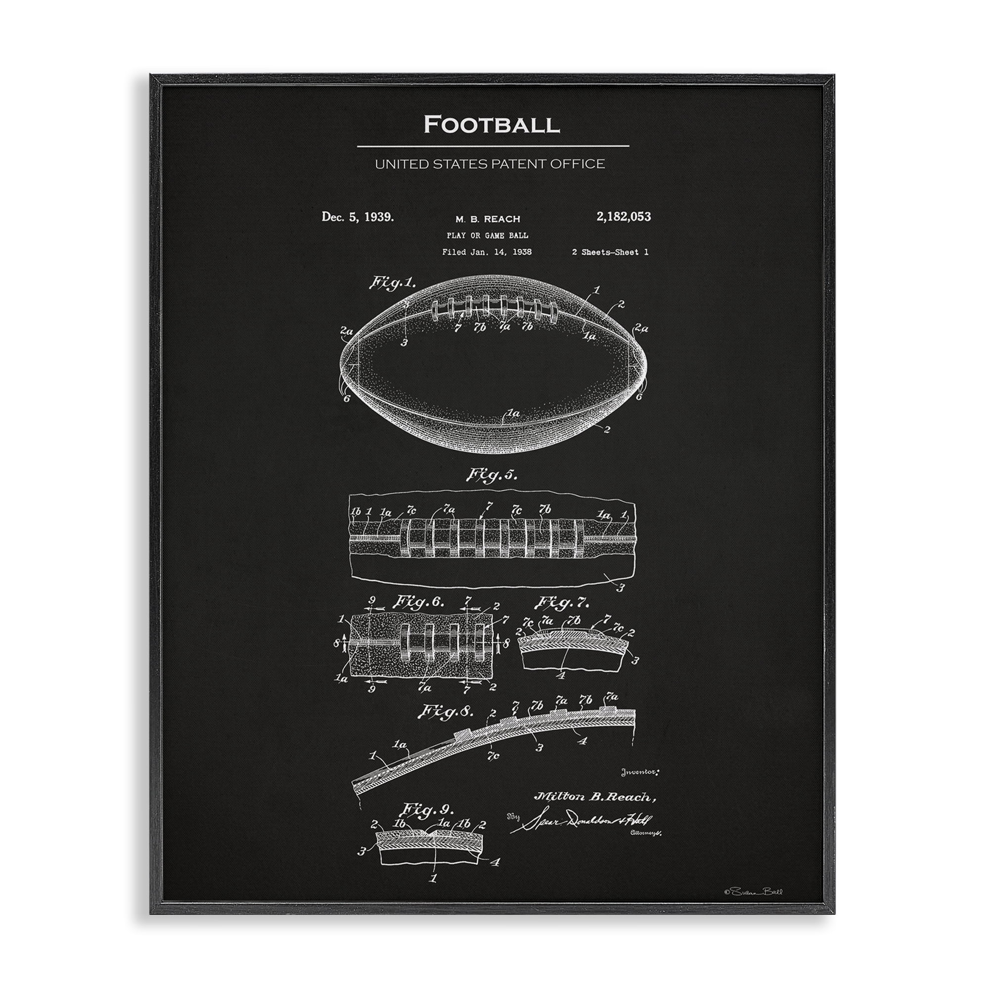 Stupell Industries Detailed Football Blueprint Sports Painting Black Framed Art Print Wall Art, 24 x 30