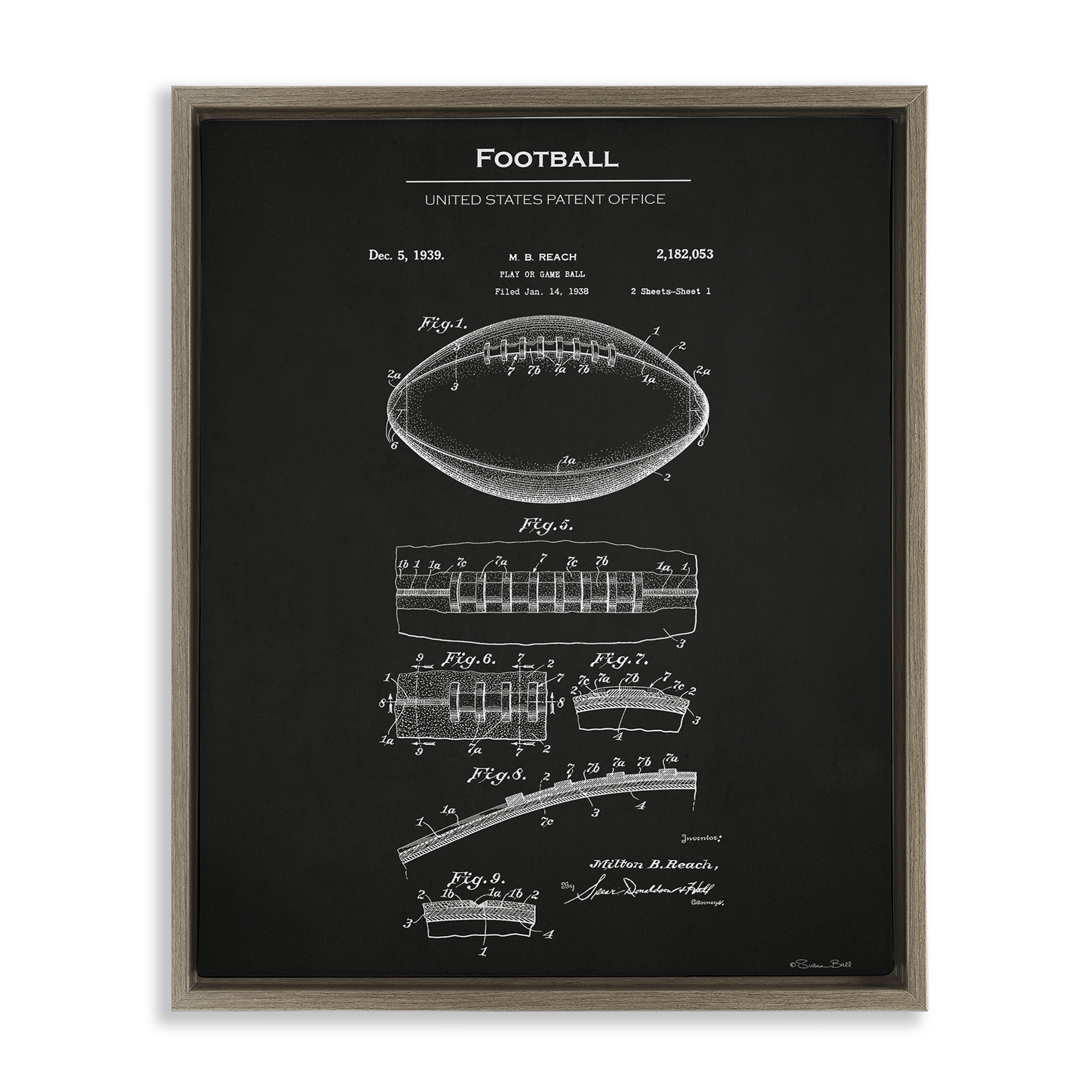 Stupell Industries Detailed Football Blueprint Sports Painting Brown Floater Framed Art Print Wall Art, 25 x 31