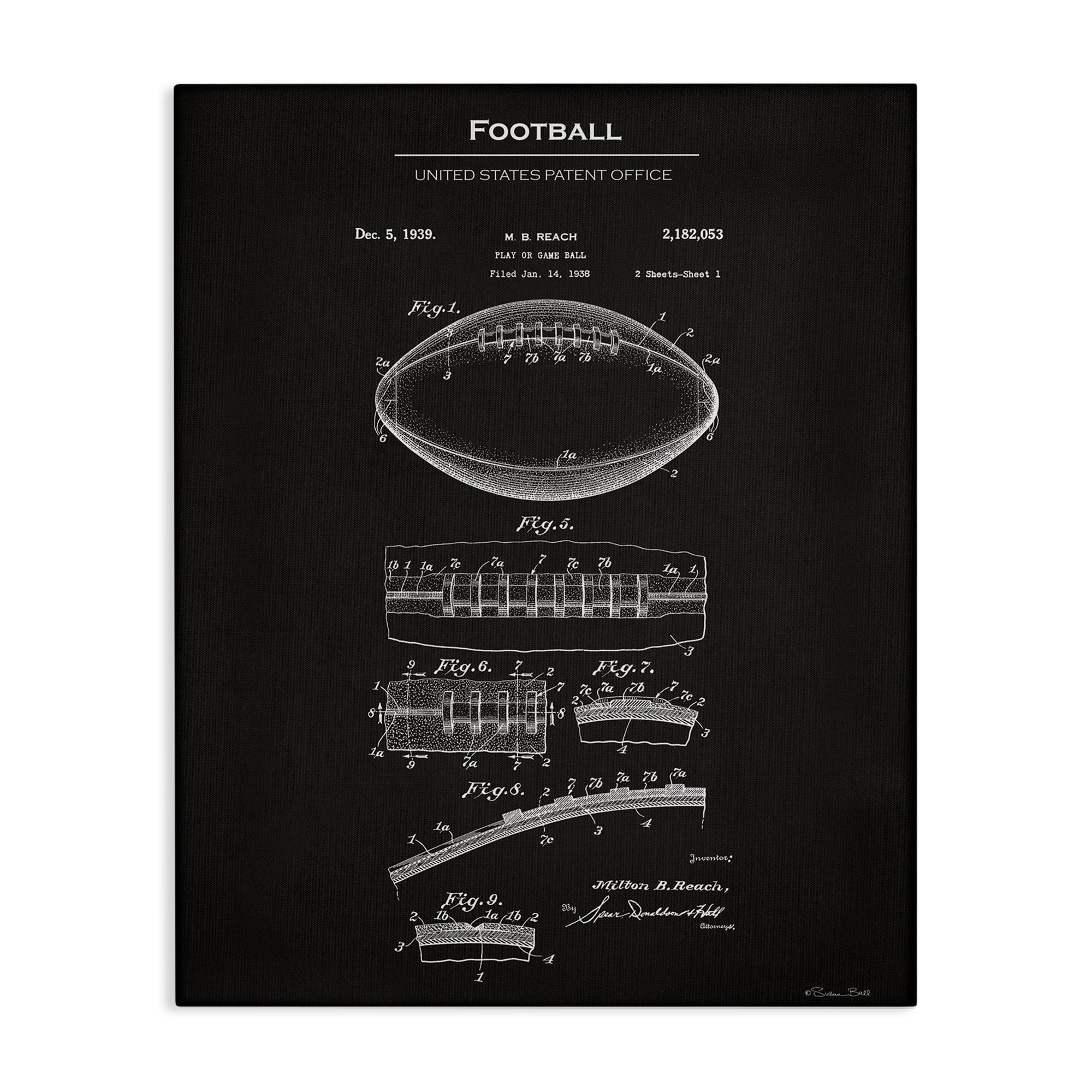 Stupell Industries Detailed Football Blueprint Sports Painting Gallery Wrapped Canvas Art Print Wall Art, 30 x 40