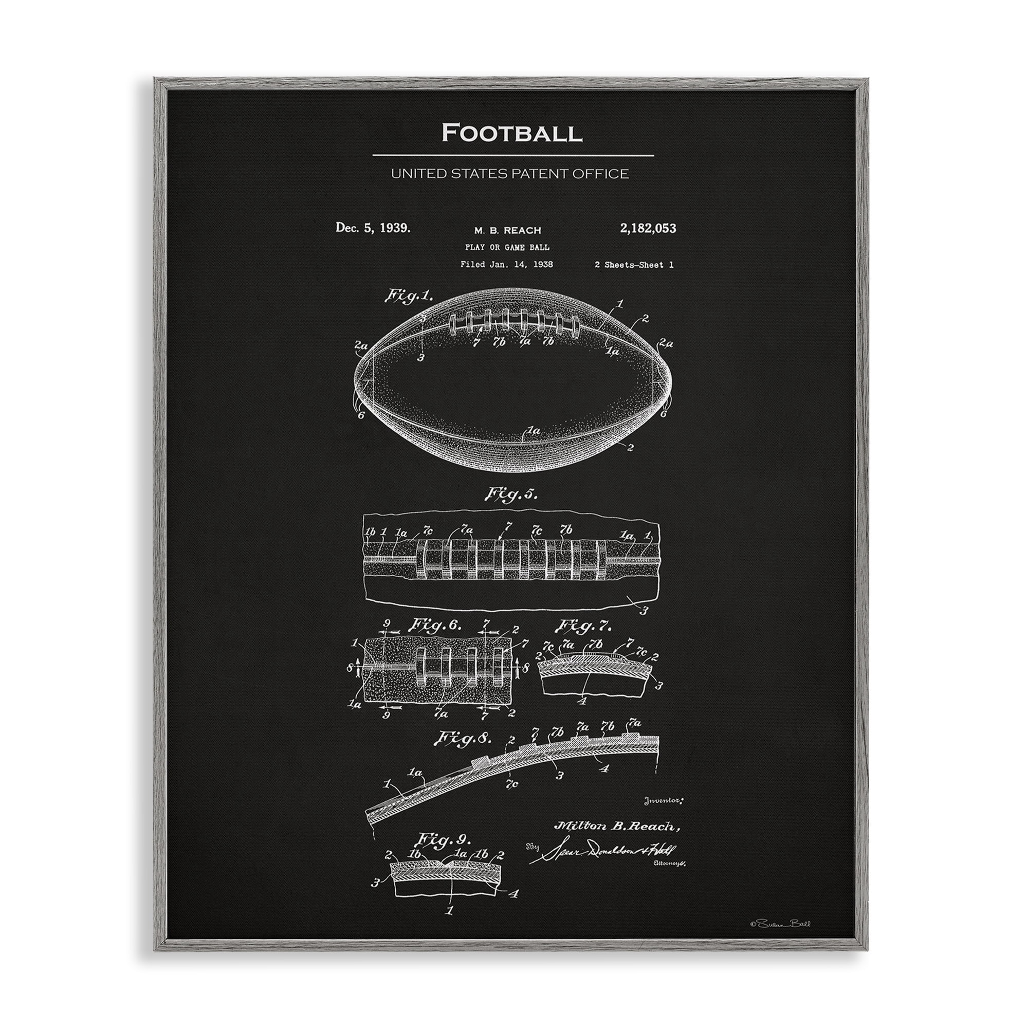 Stupell Industries Detailed Football Blueprint Sports Painting Gray Framed Art Print Wall Art, 24 x 30