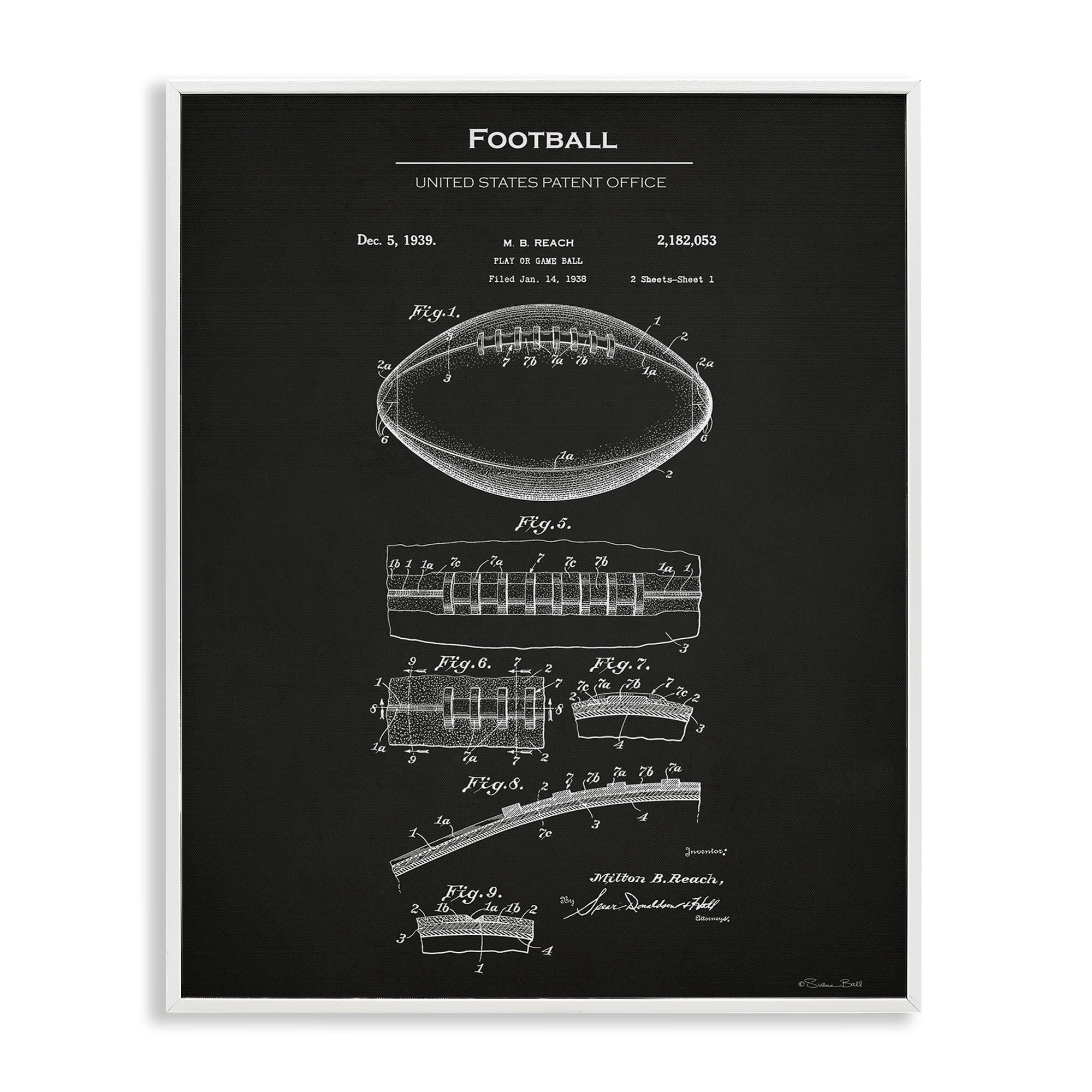 Stupell Industries Detailed Football Blueprint Sports Painting White Framed Art Print Wall Art, 24 x 30