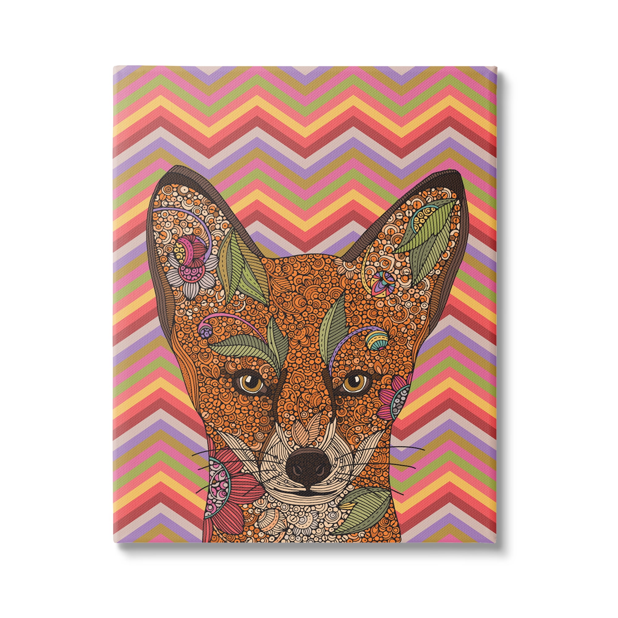 Stupell Industries Detailed Fox Retro Zig Zag Pattern Mandala Fractals Graphic Art Gallery Wrapped Canvas Print Wall Art, Design by Valentina Harper