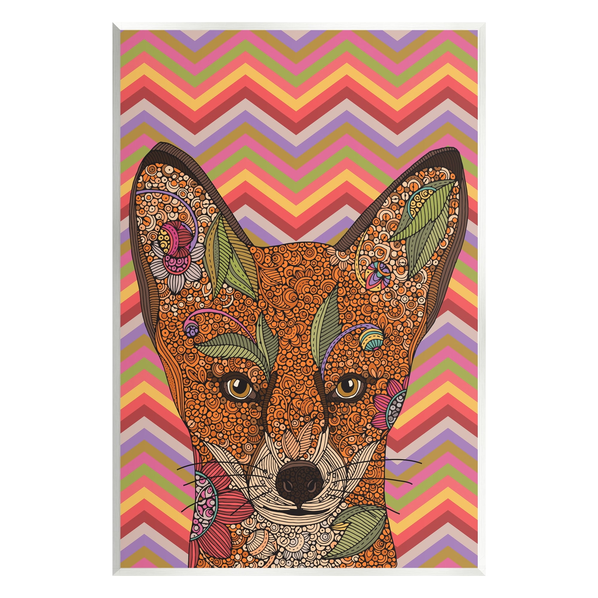 Stupell Industries Detailed Fox Retro Zig Zag Pattern Mandala Fractals Graphic Art Unframed Art Print Wall Art, Design by Valentina Harper