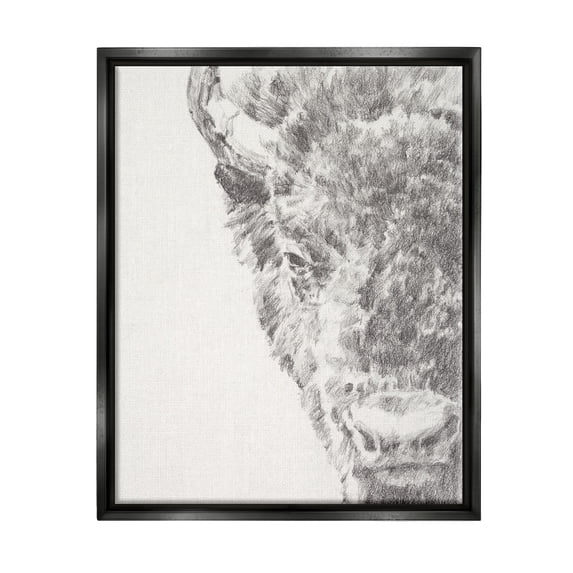 Stupell Industries Detailed Graphite Bison Rural Farm Animal Drawing Drawing Print Jet Black Floating Framed Canvas Print Wall Art, Design by Ethan Harper