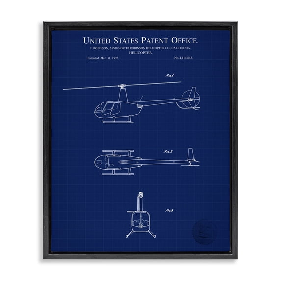 Stupell Industries Traditional Detailed Helicopter Blueprint Black Floating Frame Canvas Art, 17 x 21, by Karl Hronek