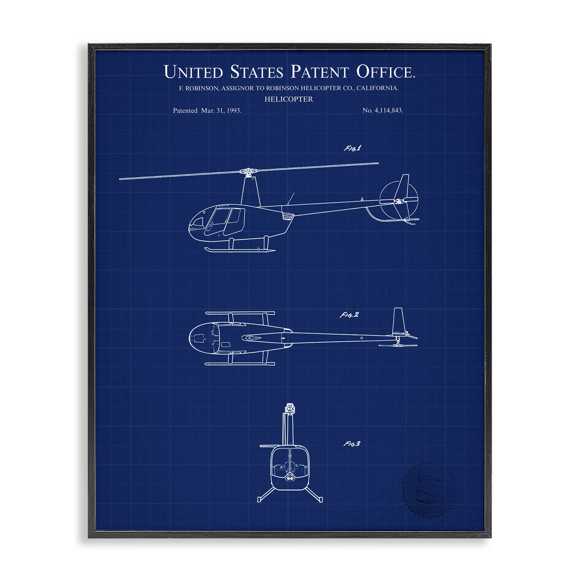 Stupell Industries Detailed Helicopter Blueprint Transportation Painting Black Framed Art Print Wall Art, 11 x 14