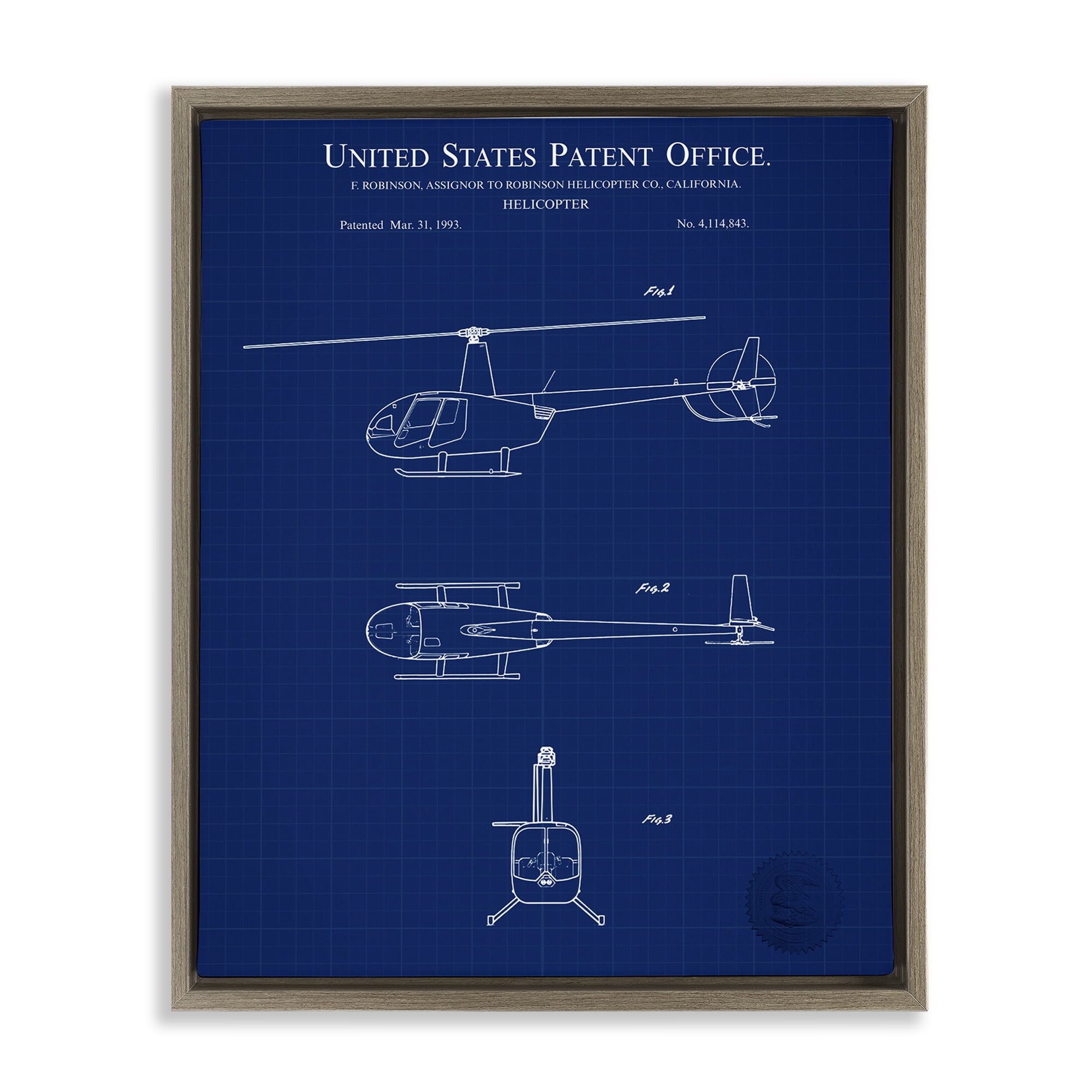 Stupell Industries Detailed Helicopter Blueprint Transportation Painting Brown Floater Framed Art Print Wall Art, 17 x 21