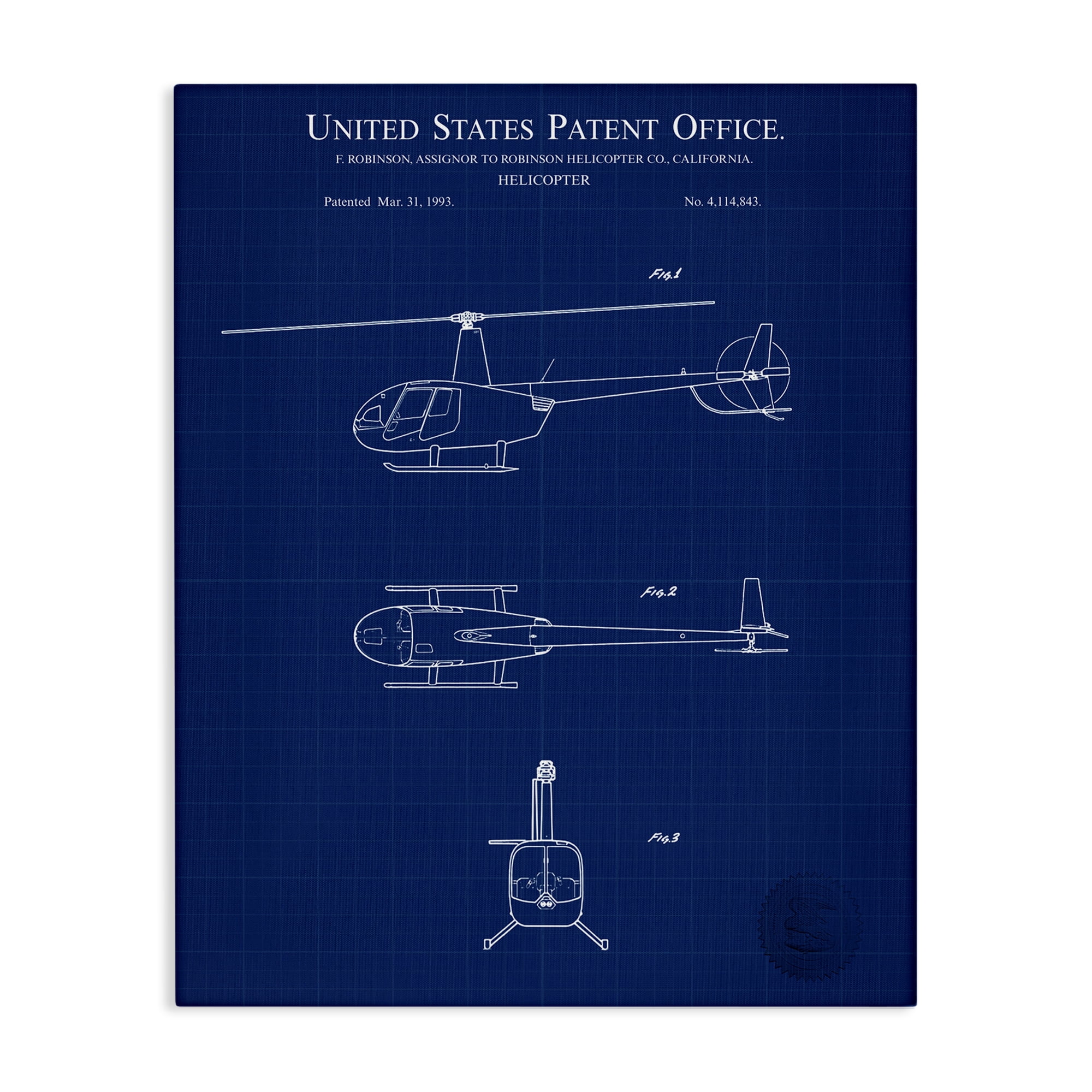 Stupell Industries Detailed Helicopter Blueprint Transportation Painting Gallery Wrapped Canvas Art Print Wall Art, 24 x 30