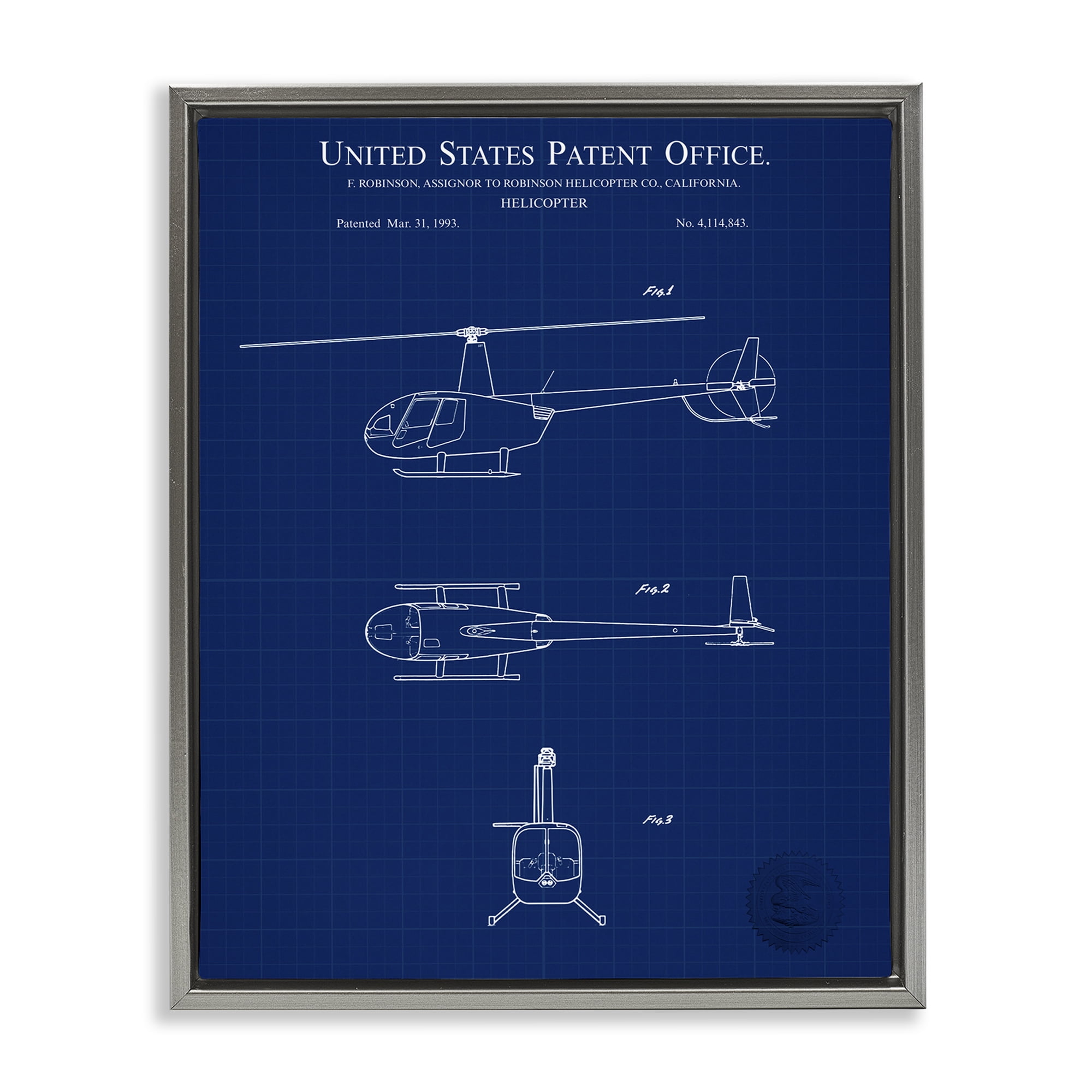 Stupell Industries Detailed Helicopter Blueprint Transportation Painting Gray Floater Framed Art Print Wall Art, 25 x 31